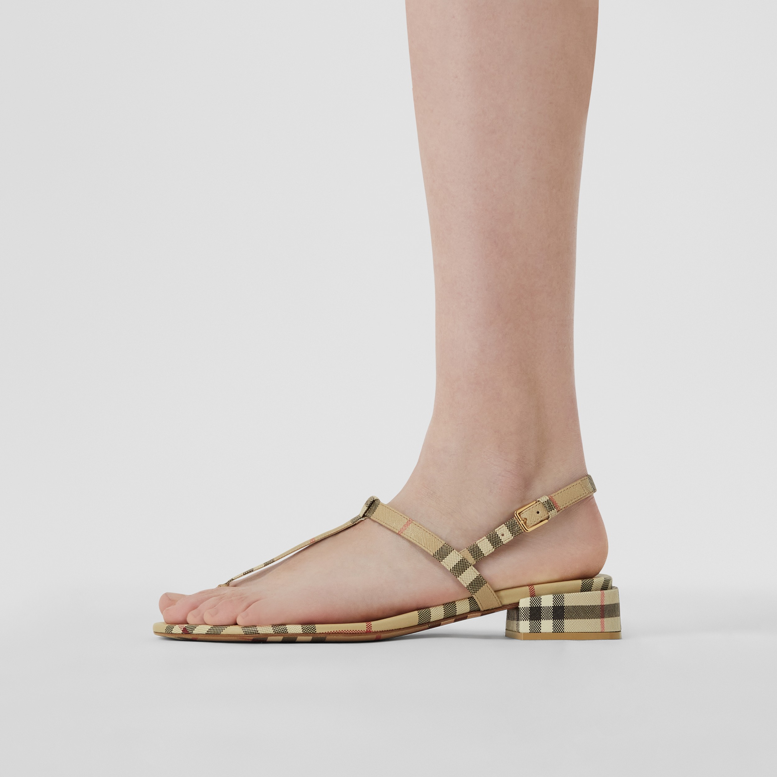 Vintage Check and Lambskin Sandals in Archive Beige - Women | Burberry® Official - 3