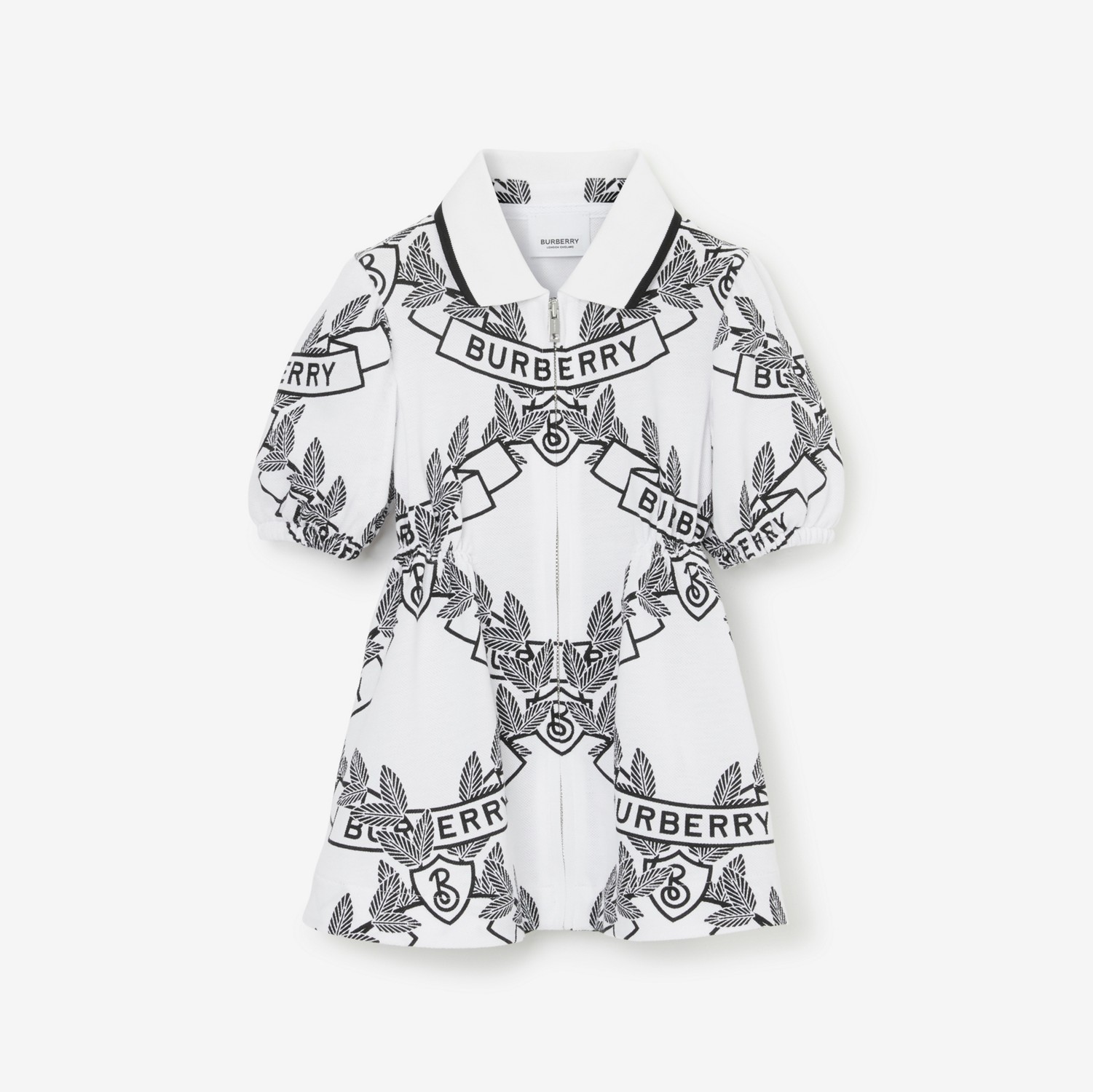 Robe en coton à écusson feuille de chêne (Blanc/noir) - Enfant | Site officiel Burberry®