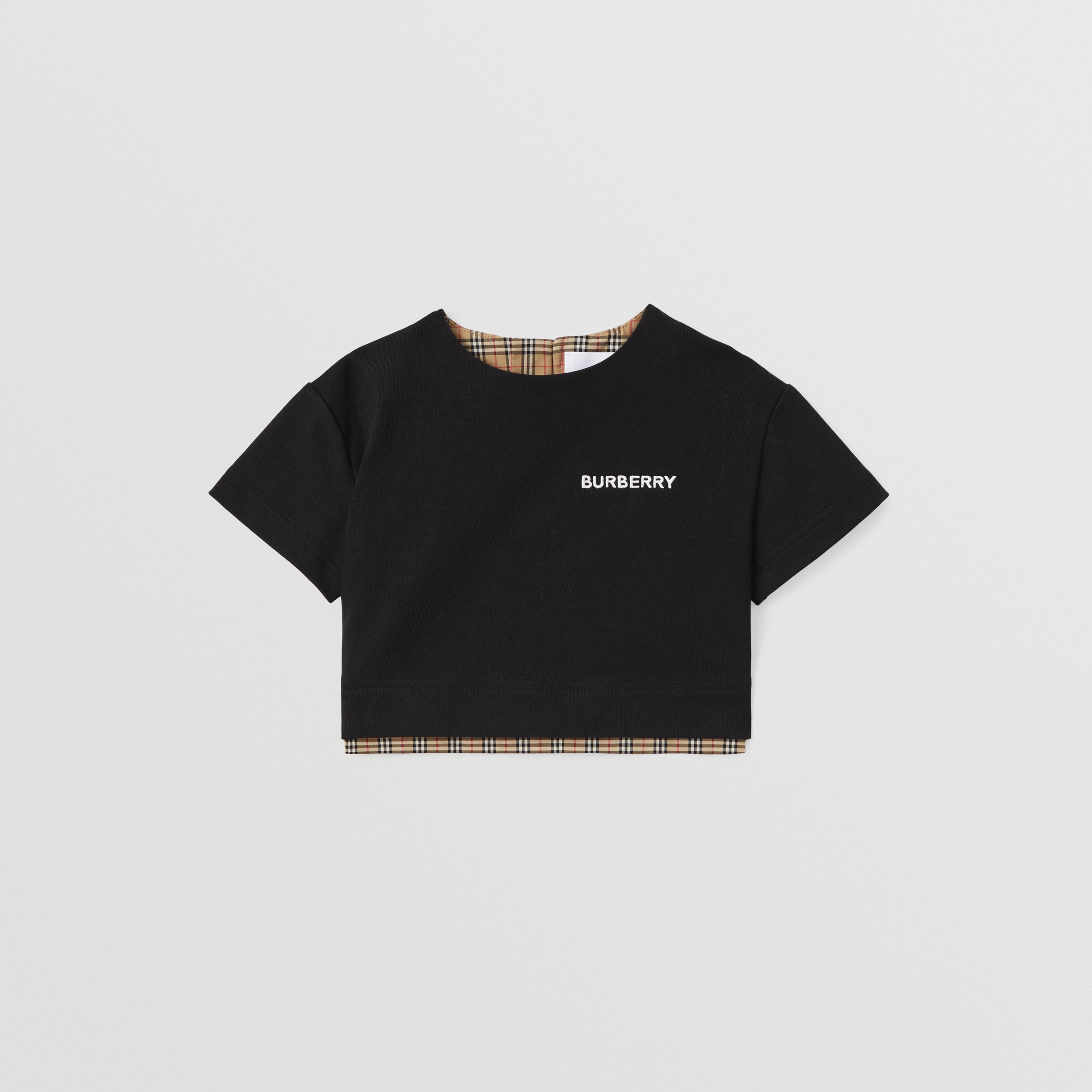 Check Panel Cotton T-shirt in Black - Children | Burberry® Official - 1