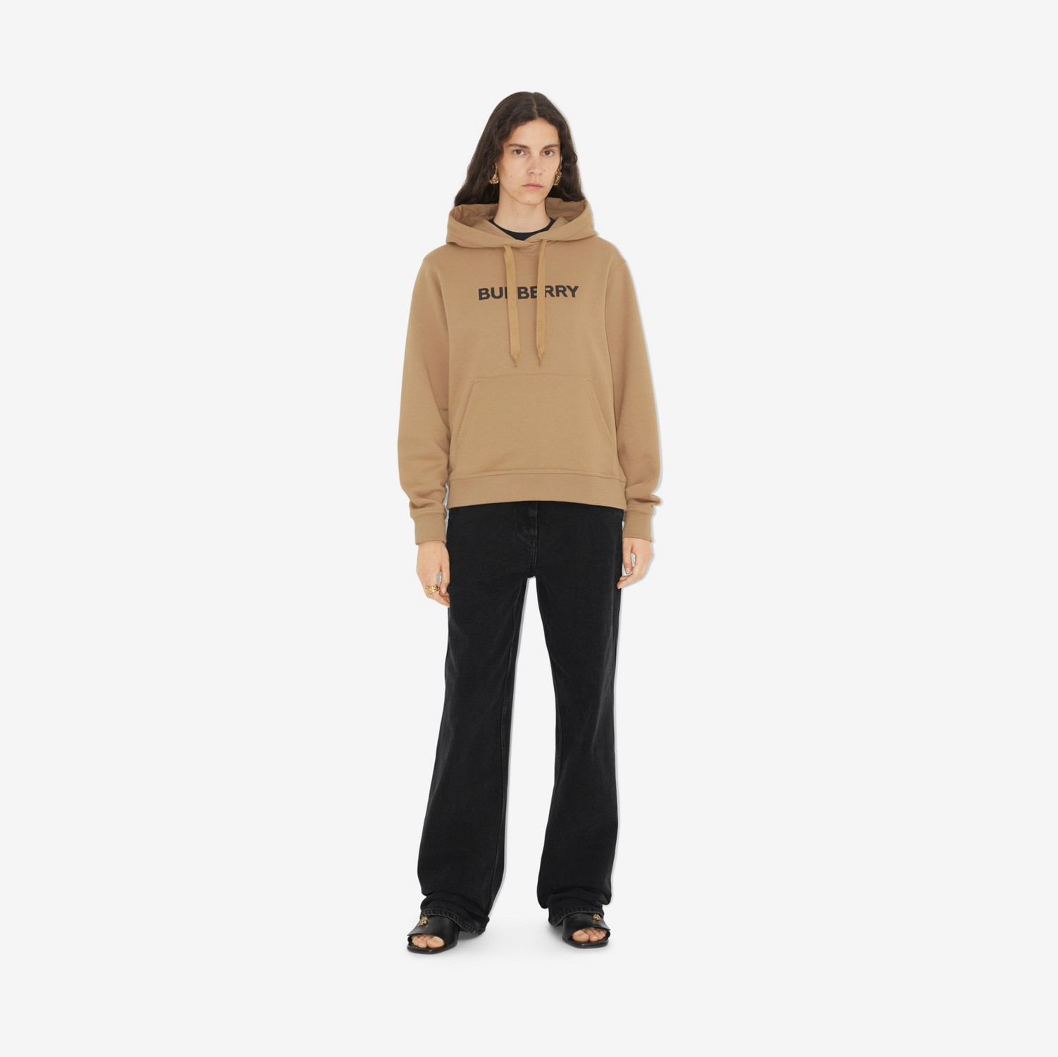 Blusa de moletom com capuz de algodão com estampa de logotipo (Camel) - Mulheres | Burberry® oficial