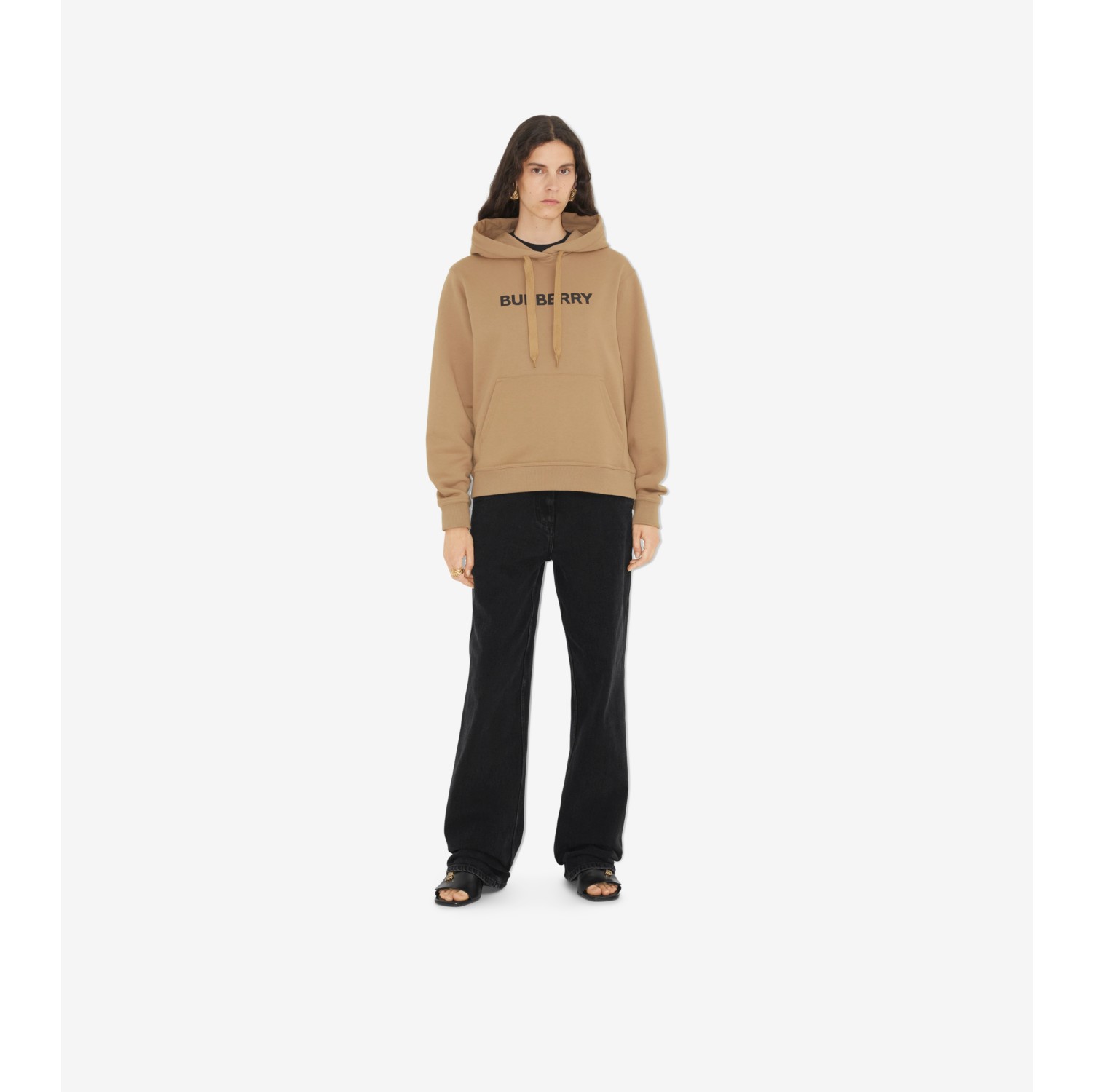 Logo Cotton Hoodie in Camel - Women | Burberry® Official