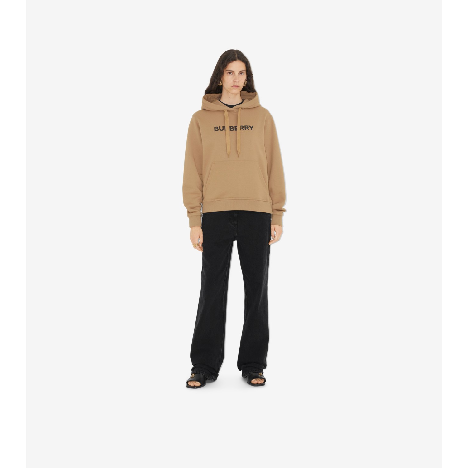 Logo Cotton Hoodie in Camel - Women