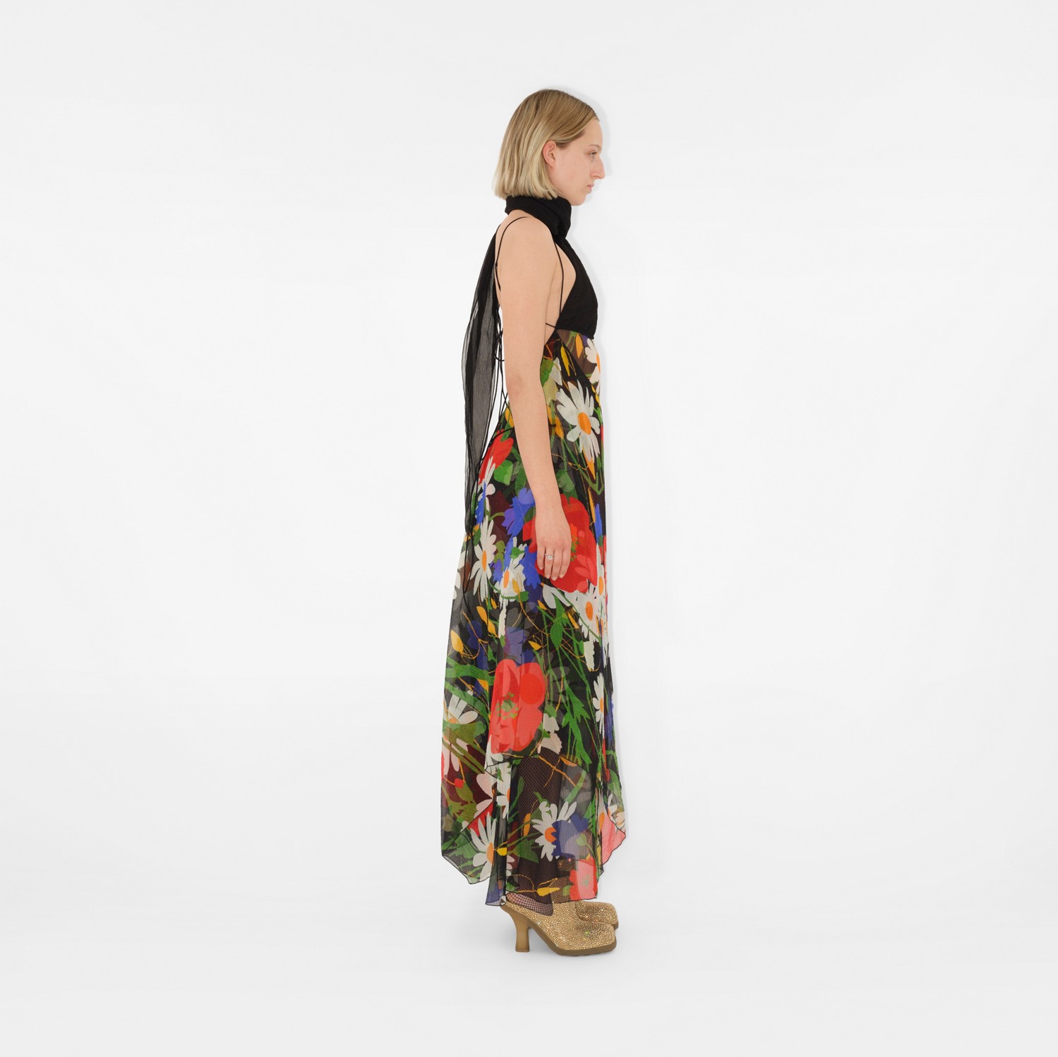 Seidenmisch-Kleid mit Gartenblumen-Motiv