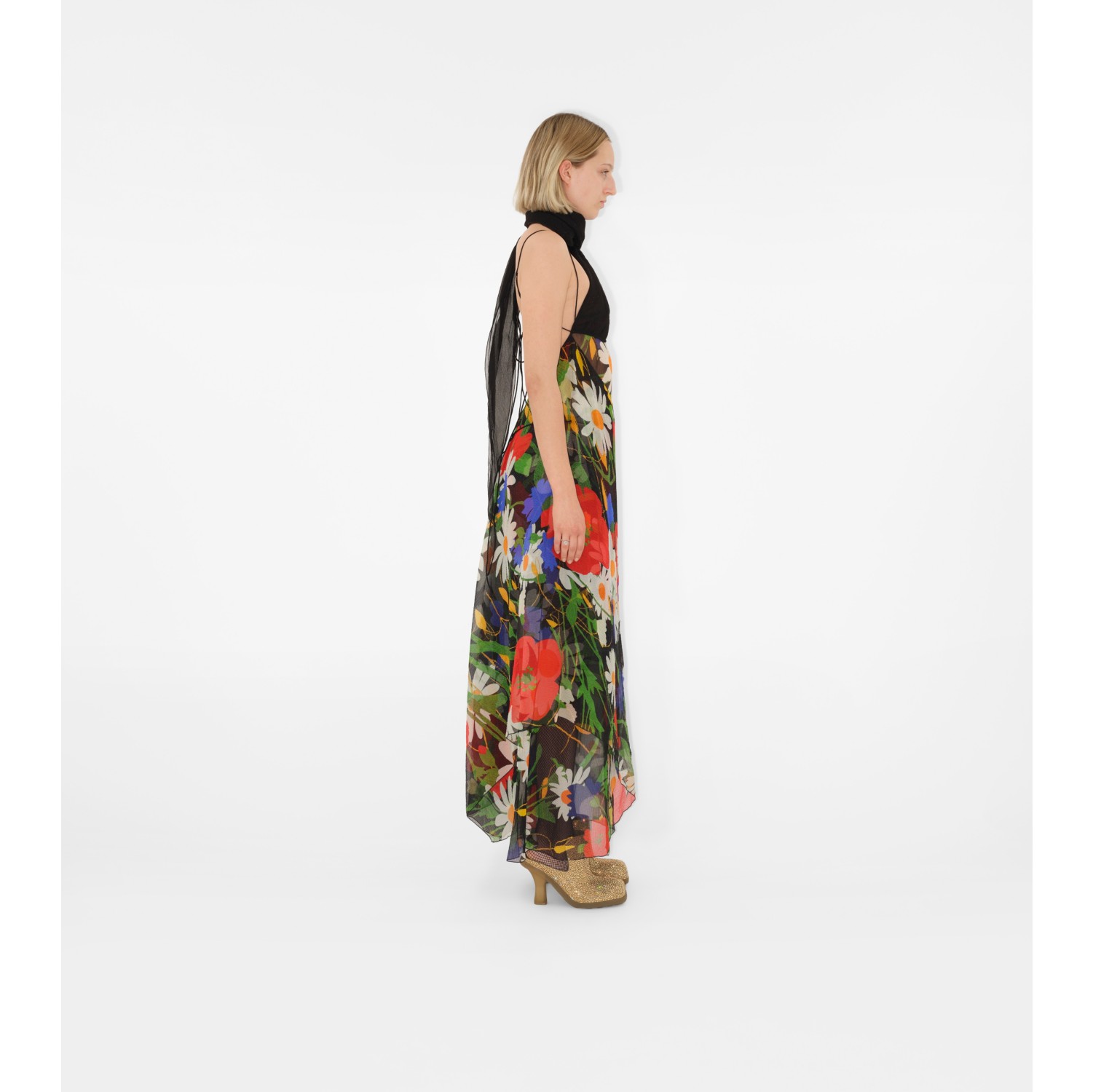 Daisy Garden Silk Blend Dress in Black - Women, Nylon | Burberry® Official