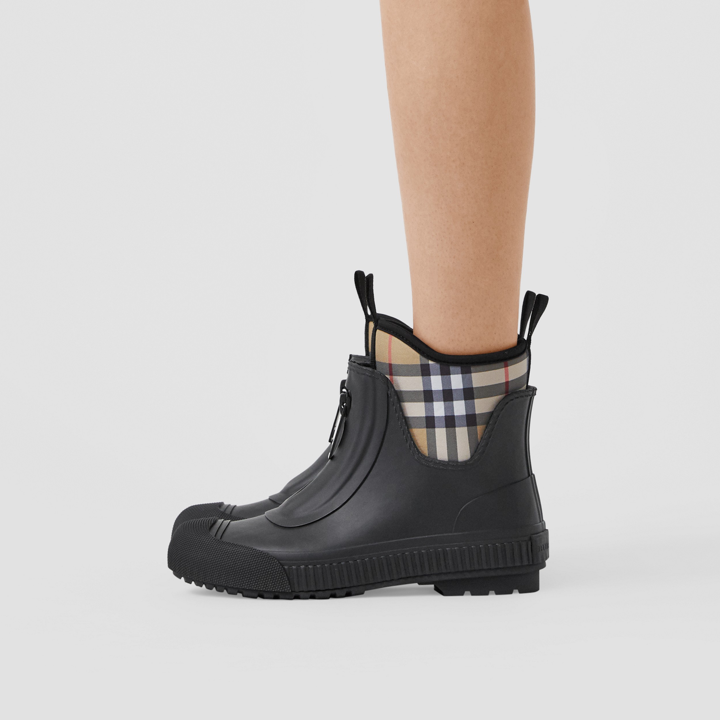 Vintage Check Neoprene and Rubber Rain Boots in Black - Women | Burberry® Official - 3