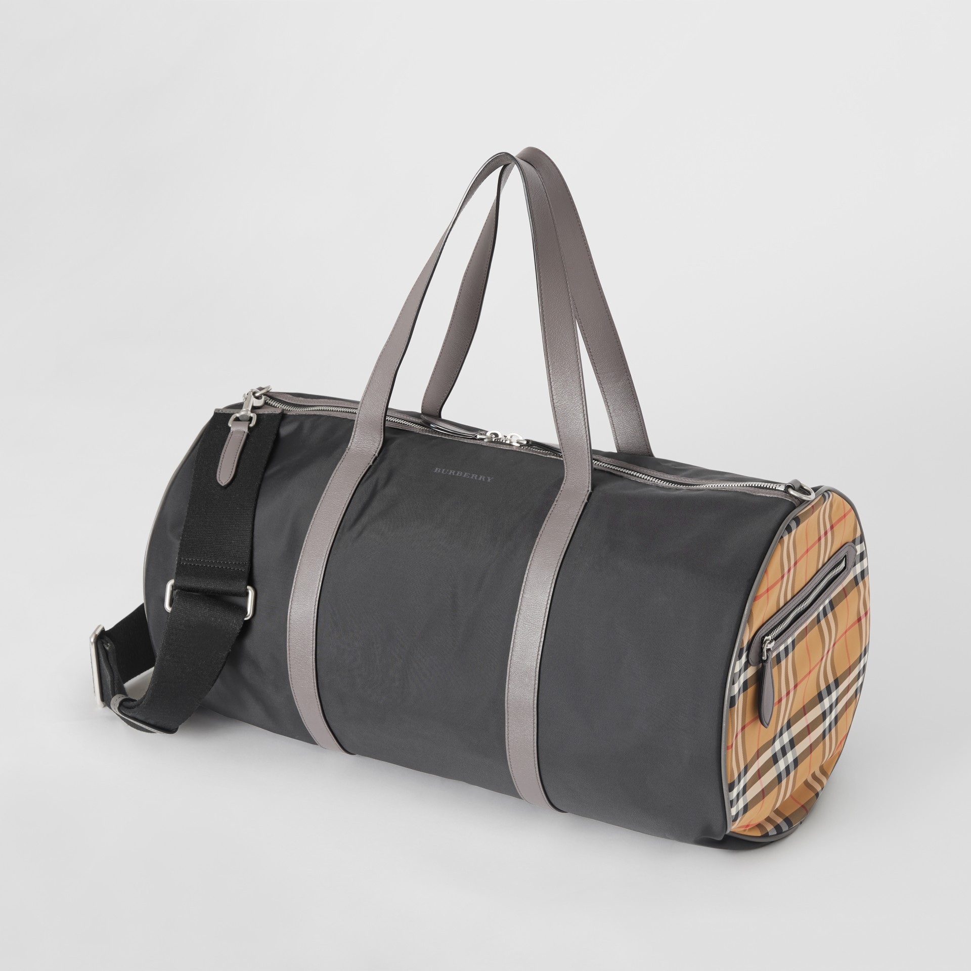 Large Nylon and Vintage Check Barrel Bag in Black Men Burberry