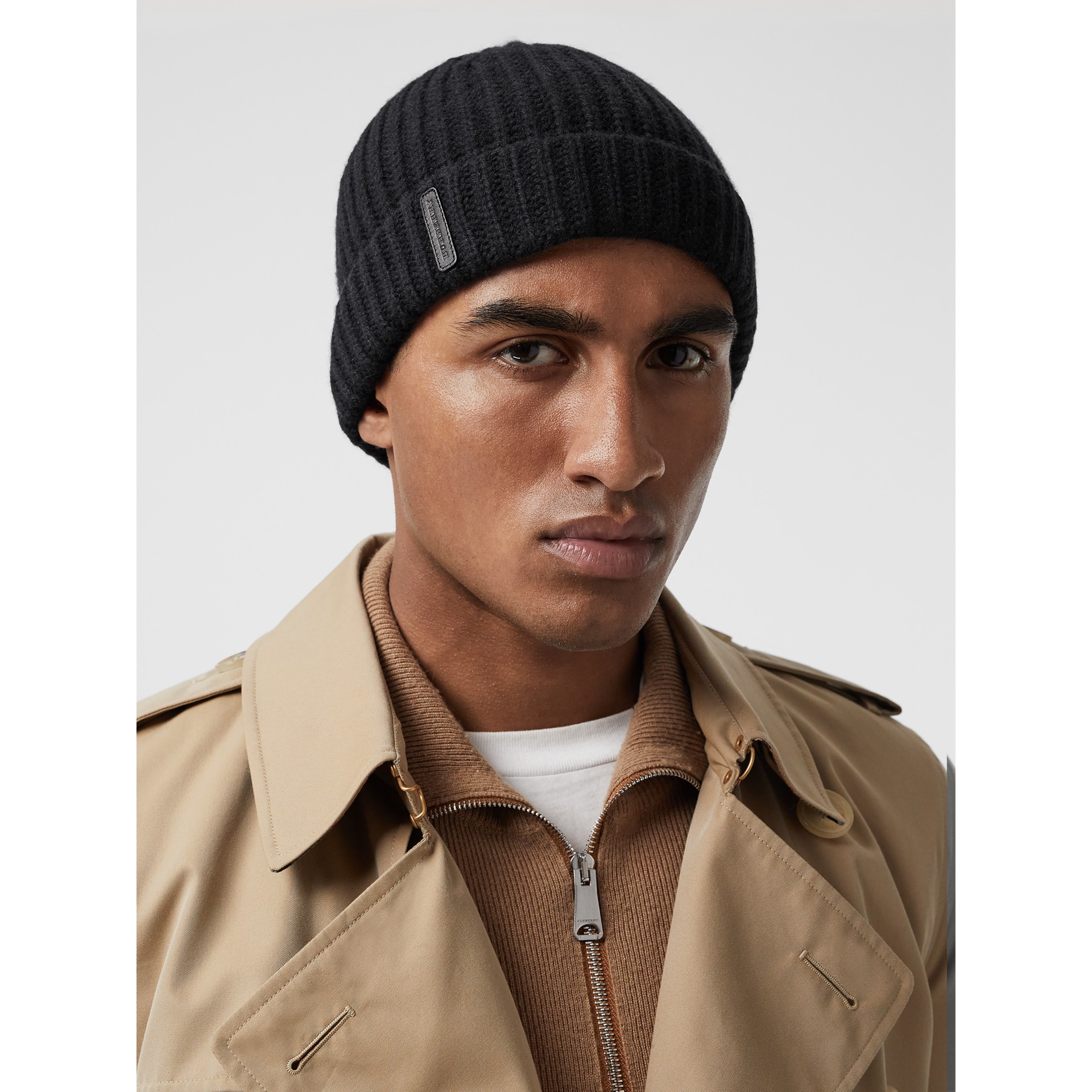 Rib Knit Cashmere Beanie in Black Burberry United States