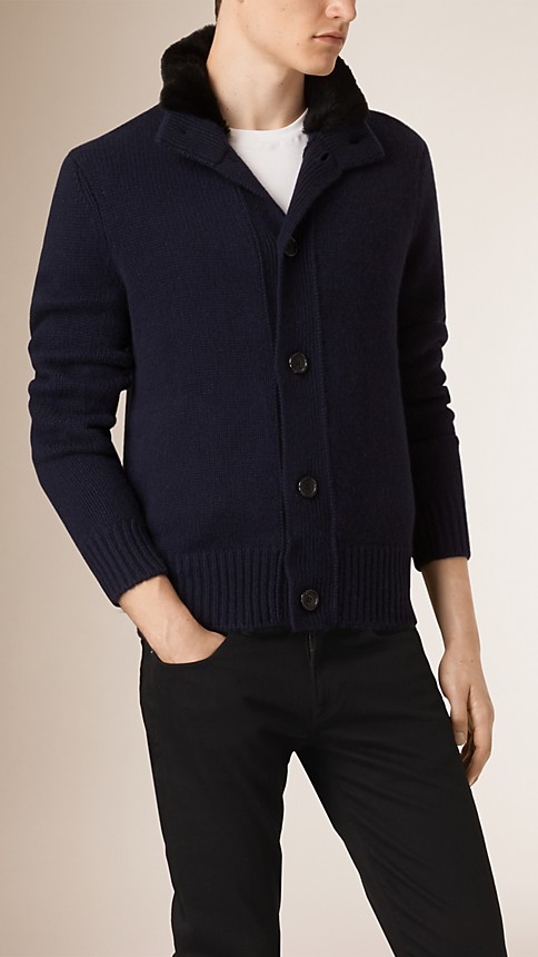 Knitted Cashmere Jacket with Fur Collar | Burberry
