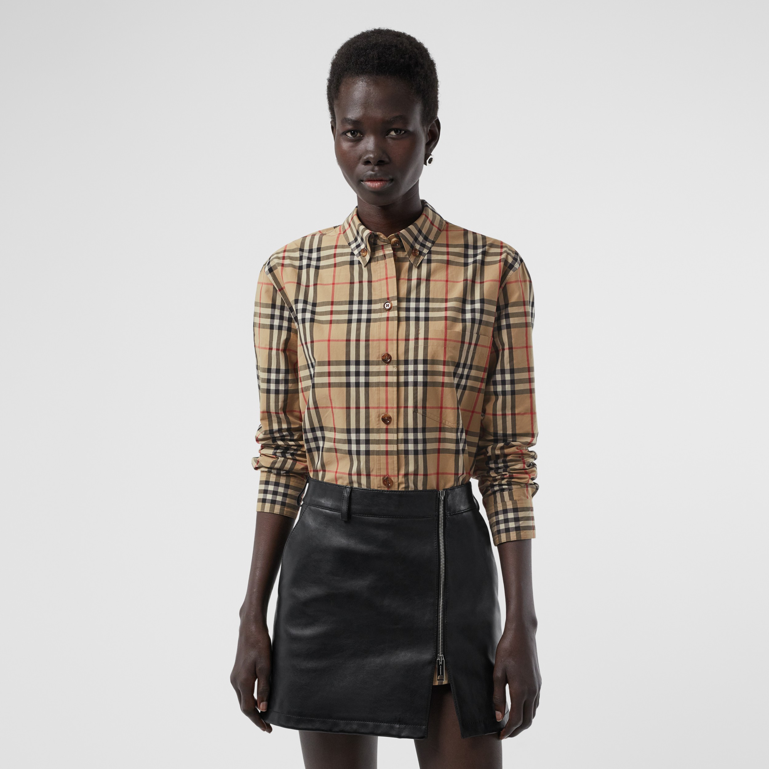 领尖扣衣领 vintage 格纹棉质衬衫价格5,300.00