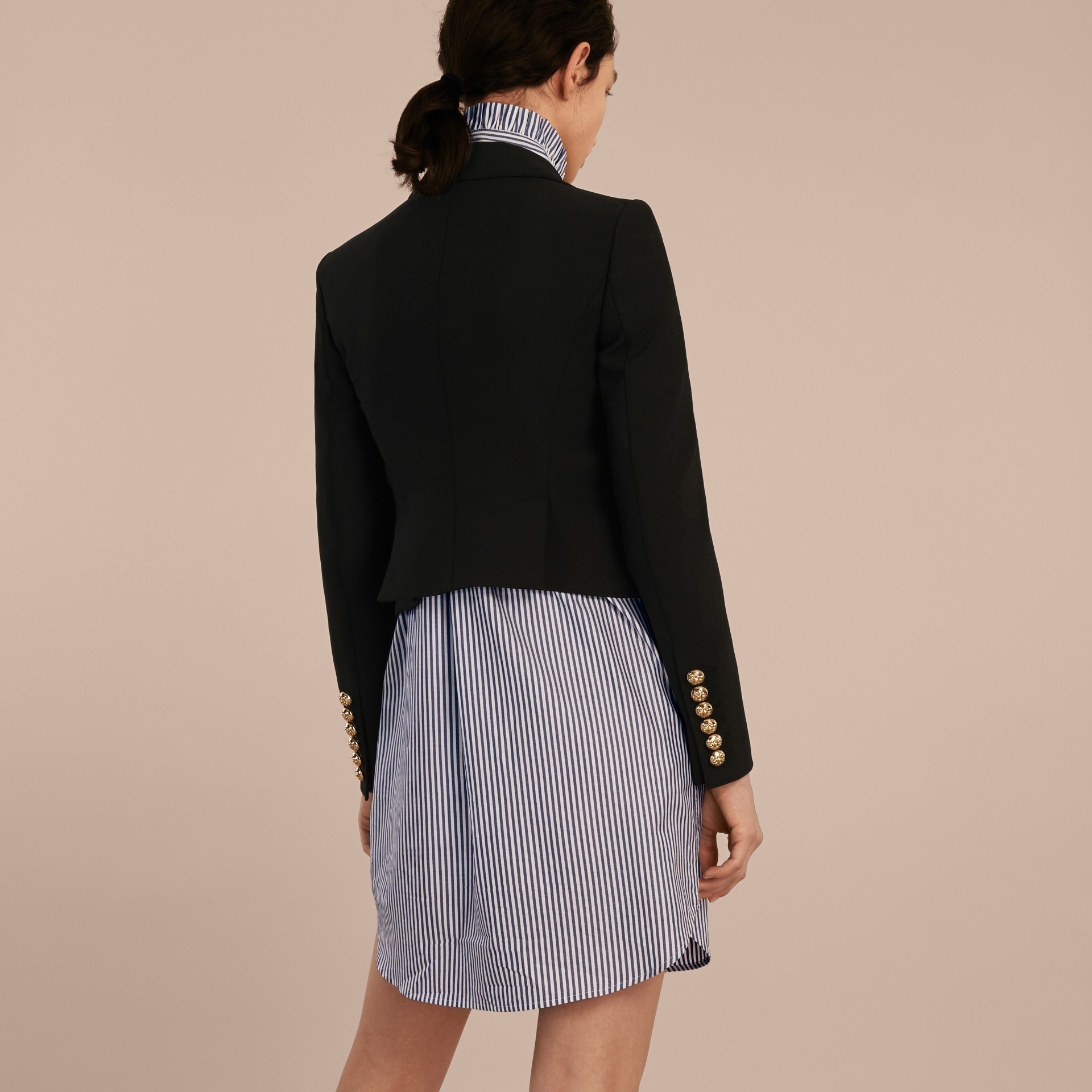 Cropped Stretch Technical Cotton Military Jacket in Black Women Burberry United States