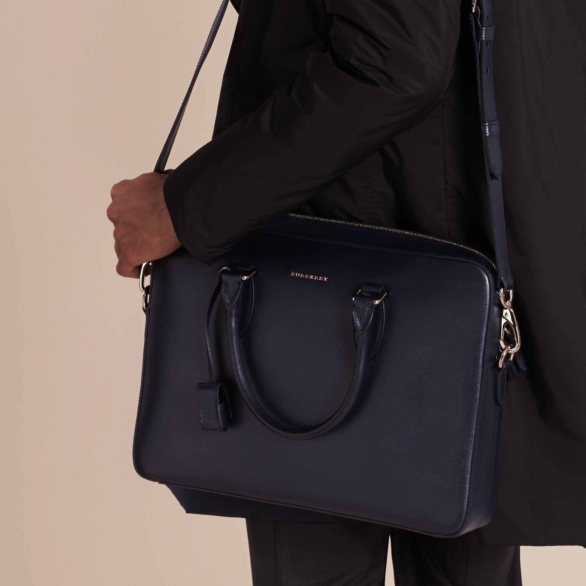 London Leather Briefcase In Dark Navy Men Burberry United States 