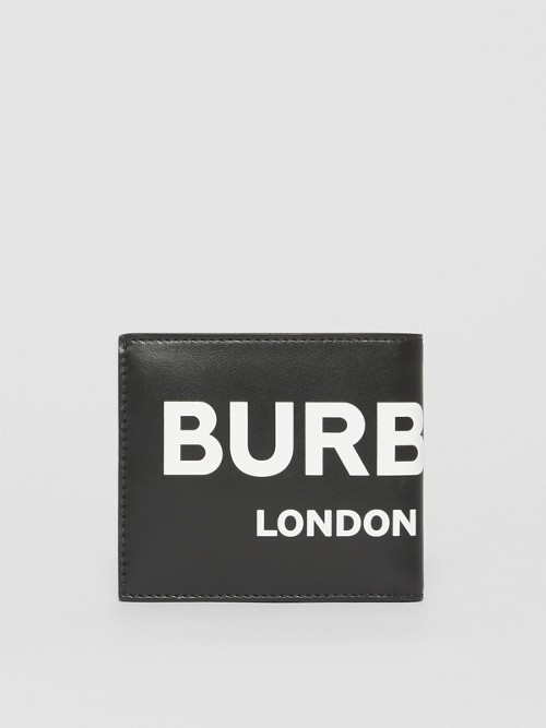 BURBERRY Logo Print Leather International Bifold Wallet