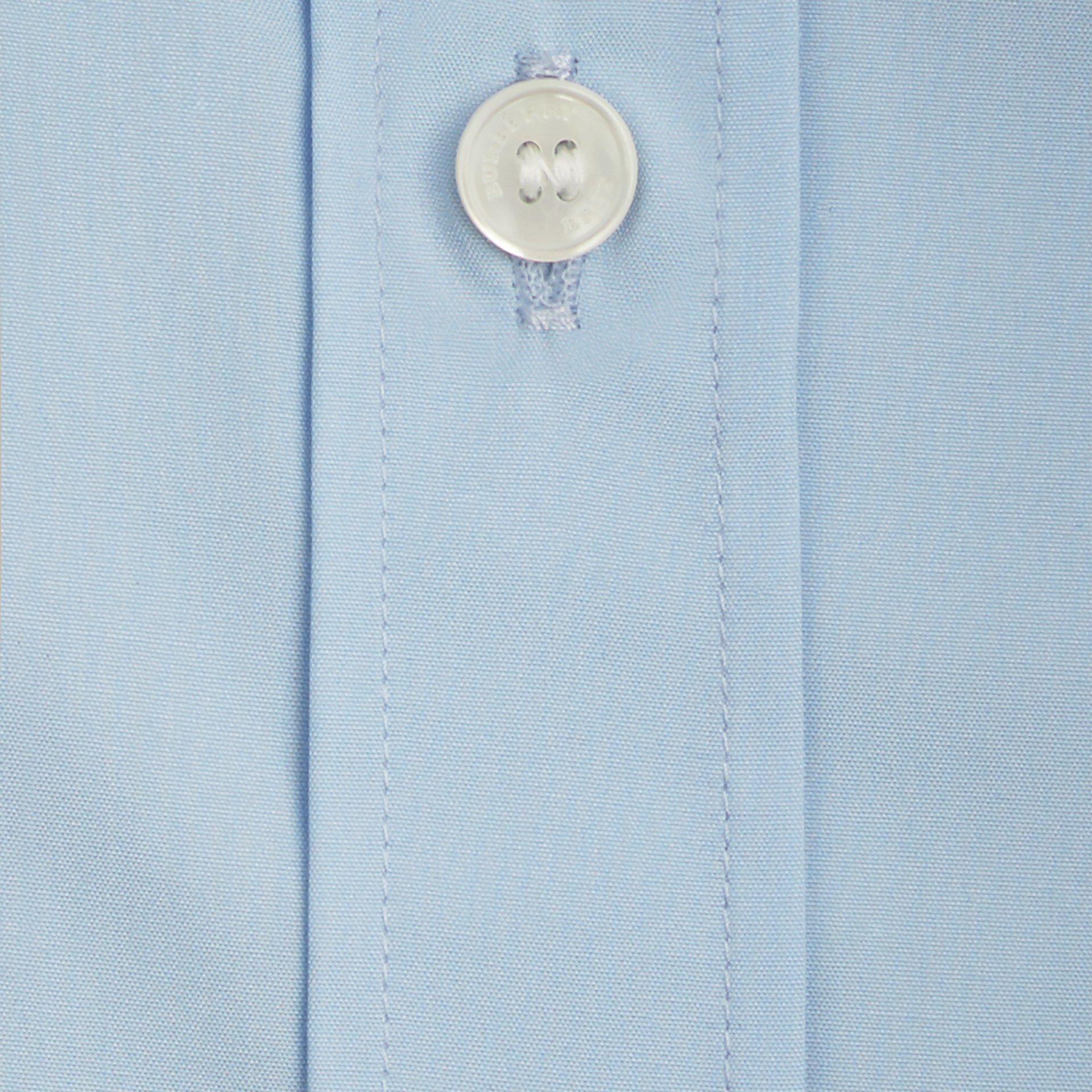 Check Detail Stretch Cotton Poplin Shirt in Pale Blue - Men | Burberry