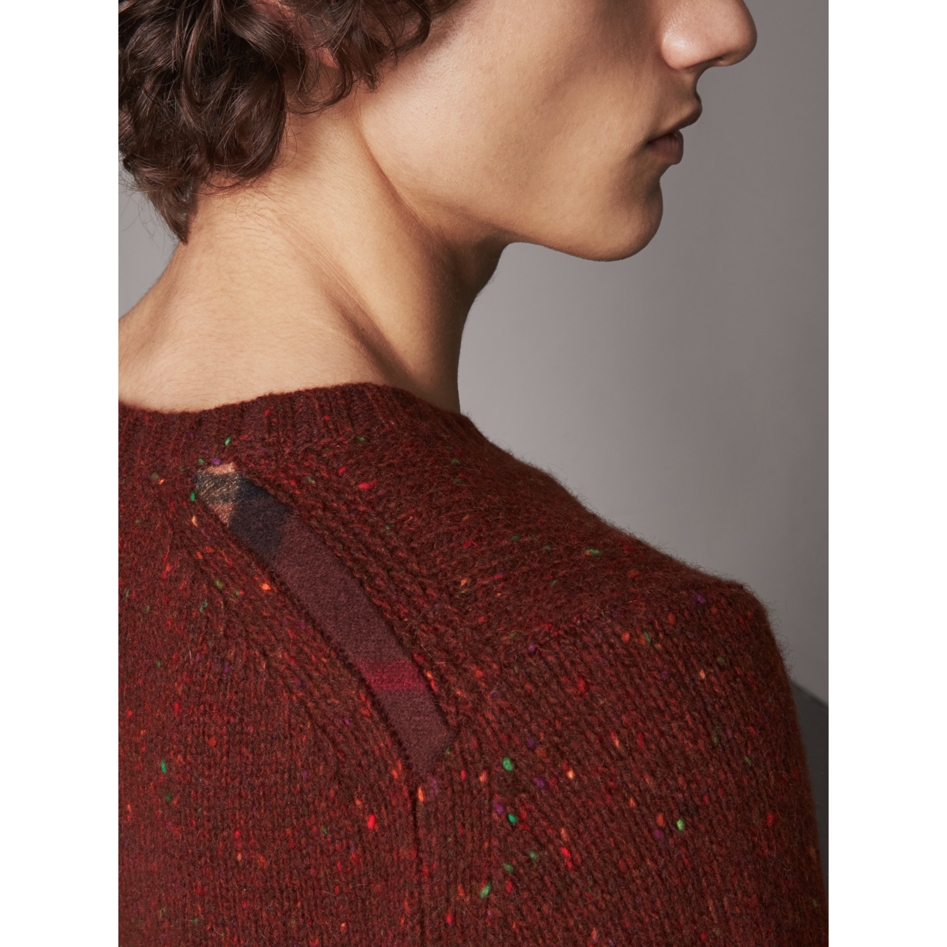 Flecked Wool Cashmere Mohair Sweater in Mahogany Red Men Burberry