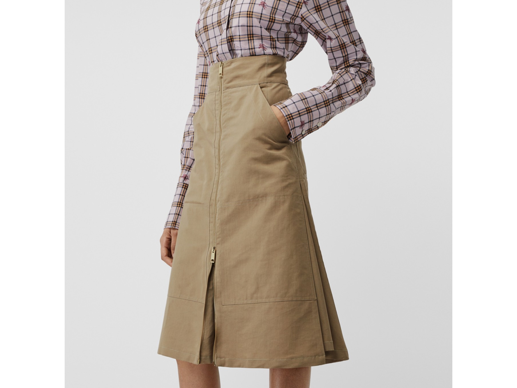 丝棉混纺高腰半裙 (米色) - 女士 | burberry 博柏利