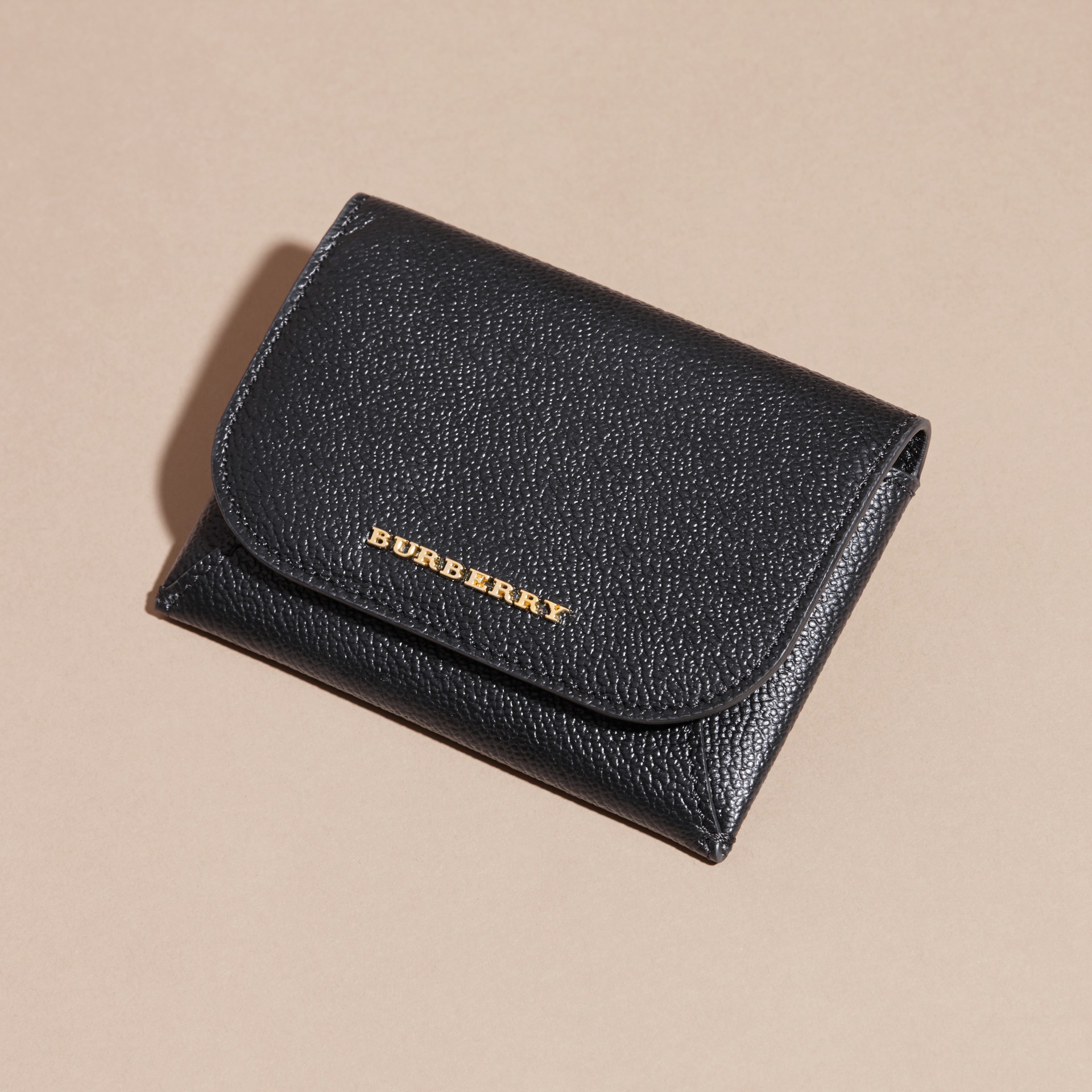 Leather Coin Case with Removable Card Compartment in Black Women Burberry United States