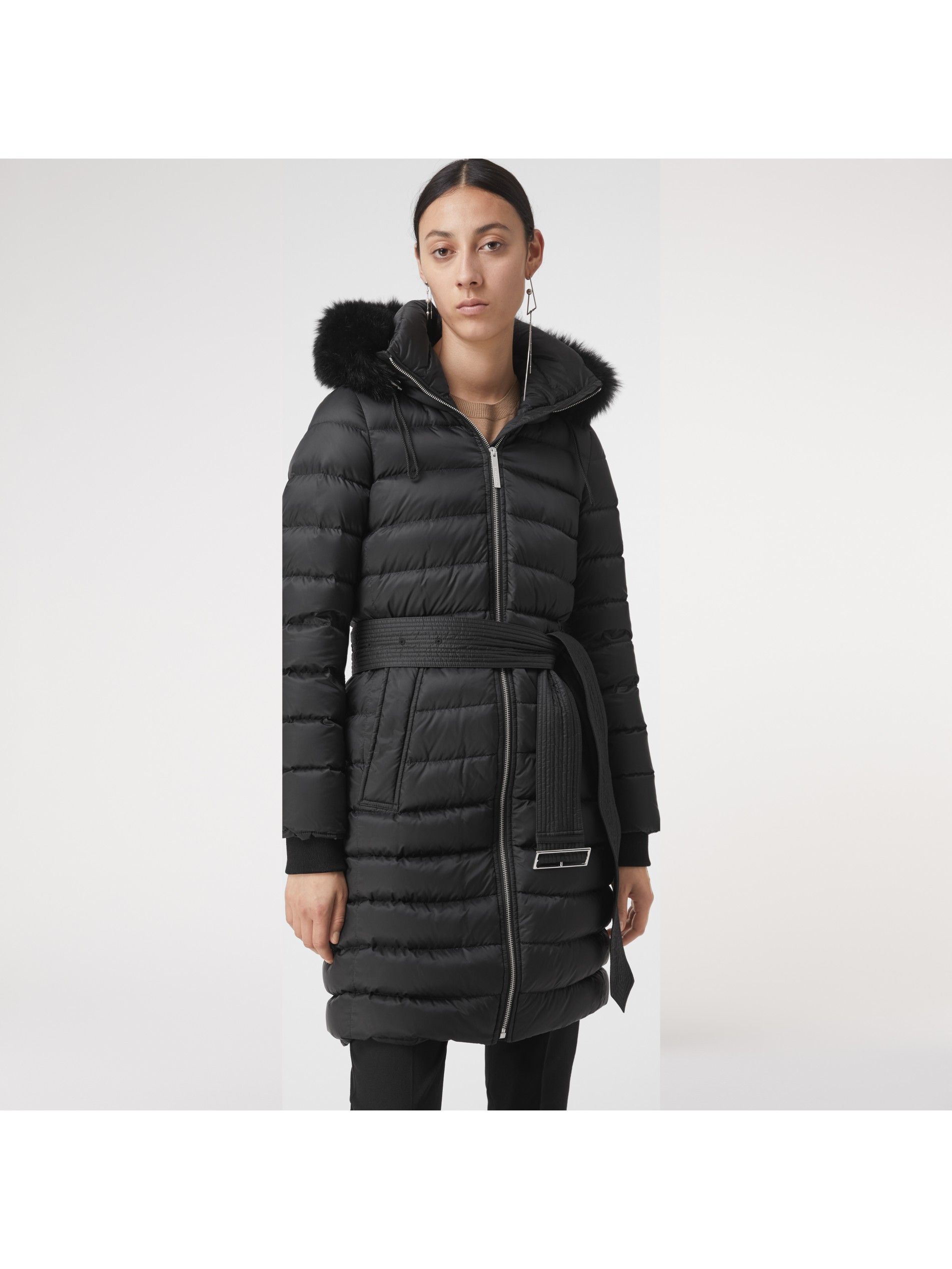 可拆式毛羊皮装饰羽绒服 (黑色) - 女士 | burberry 博柏利