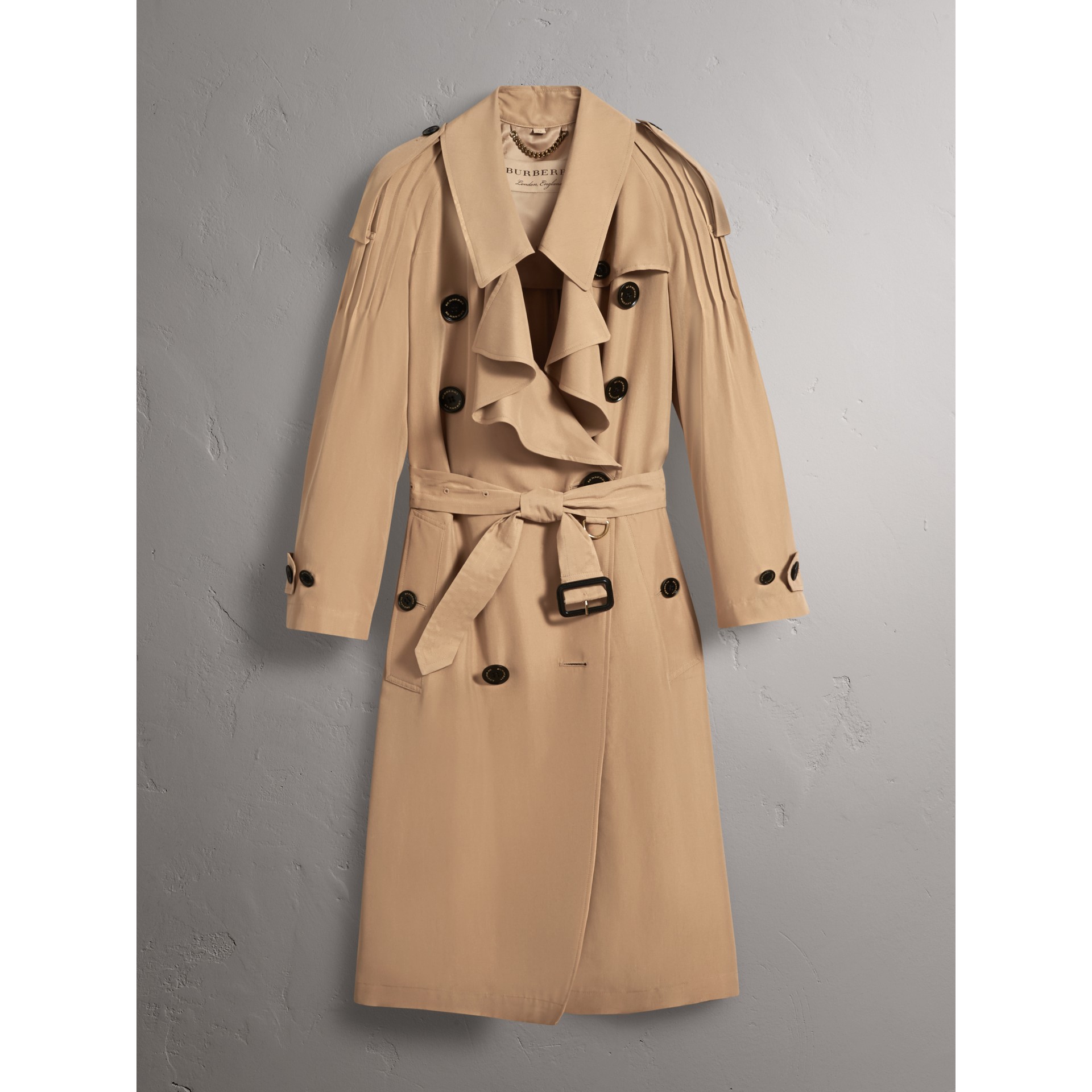 BURBERRY Ruffle Detail Silk Trench Coat