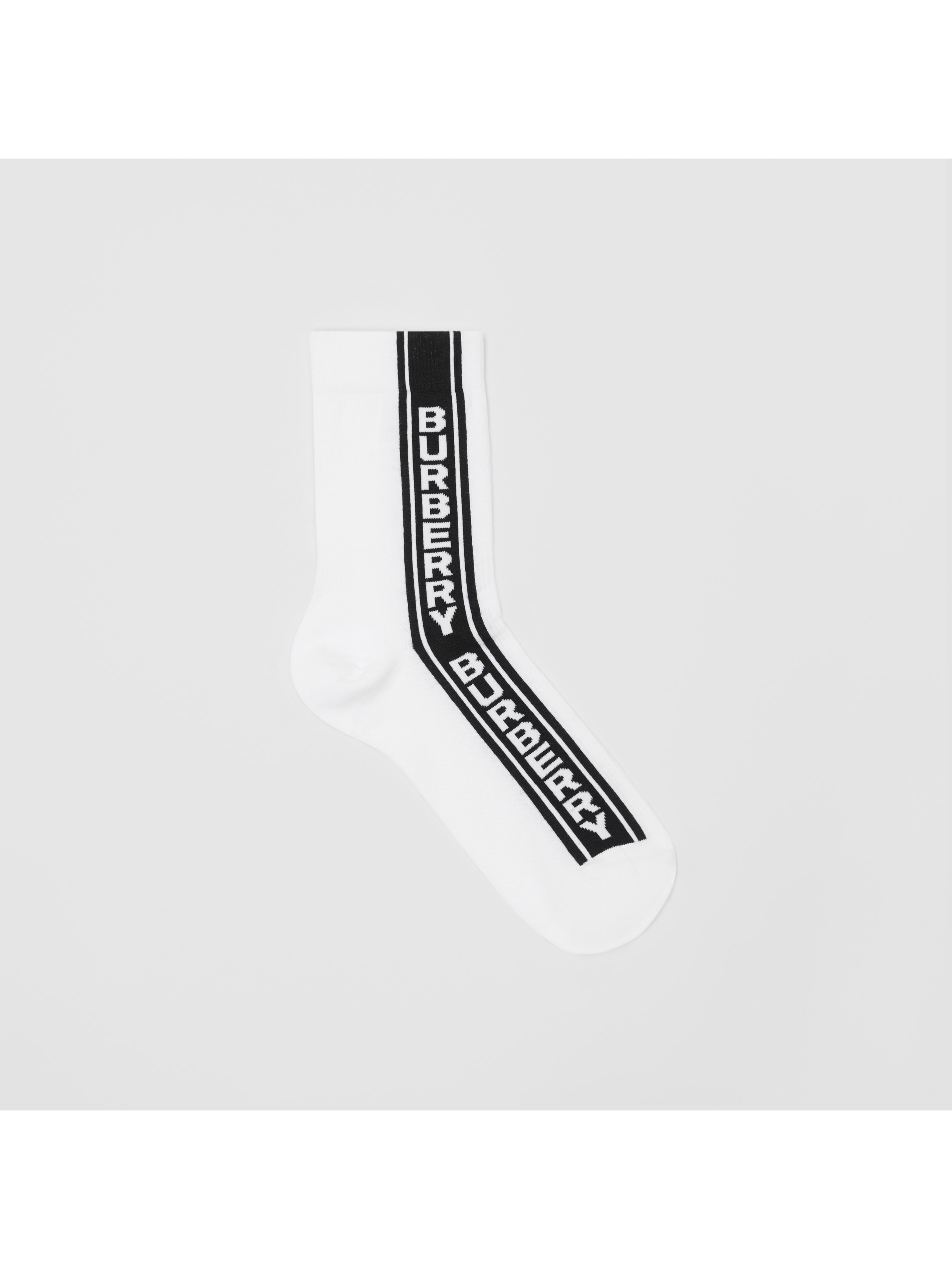 徽标条纹嵌花混纺棉袜 (白色) | burberry 博柏利