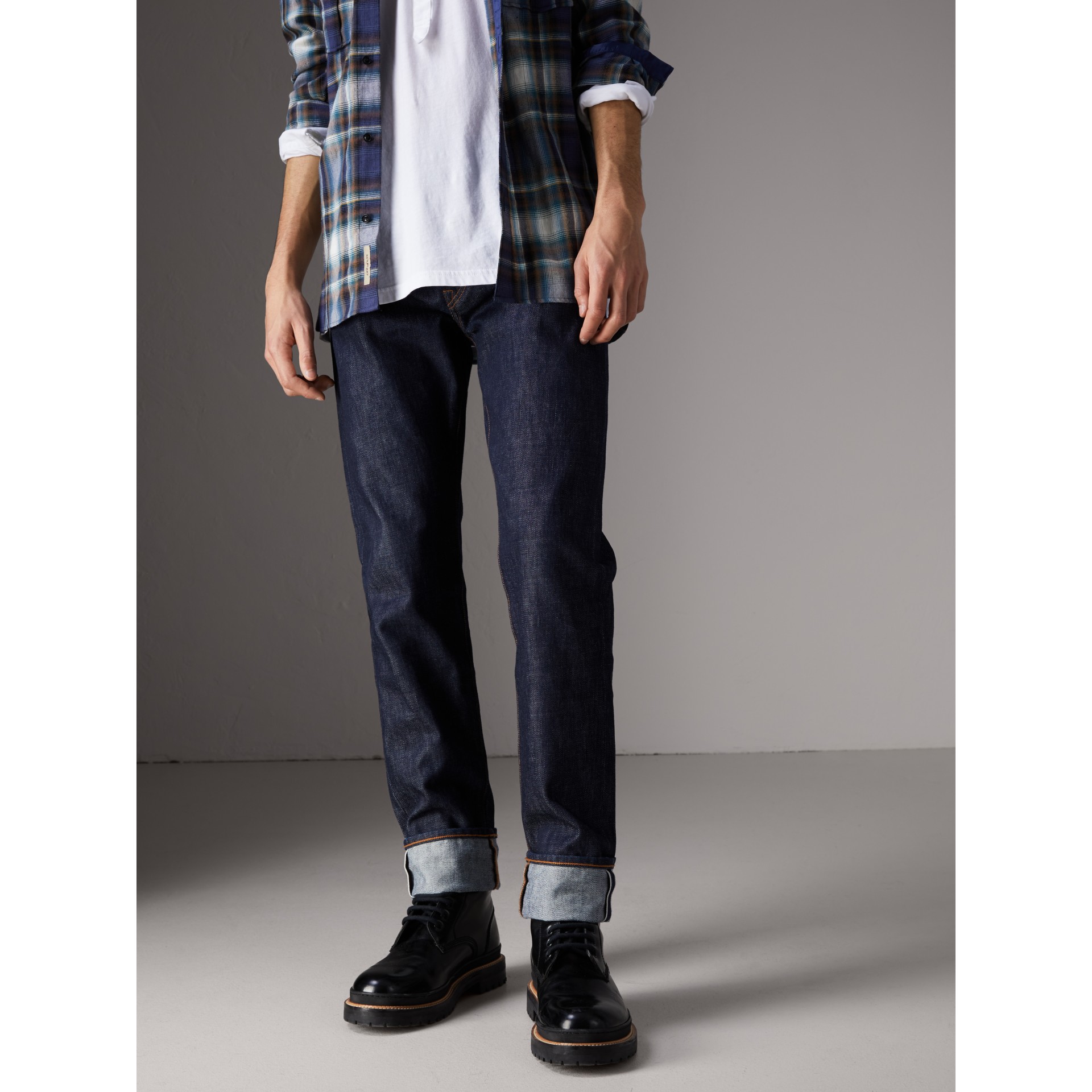 Relaxed Fit Japanese Selvedge Denim Jeans in Mid Indigo Blue - Men | Burberry United States