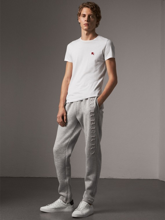 Embroidered Jersey Sweatpants In Pale Grey Melange Embroidered Jersey Sweatpants In Pale Grey Melange