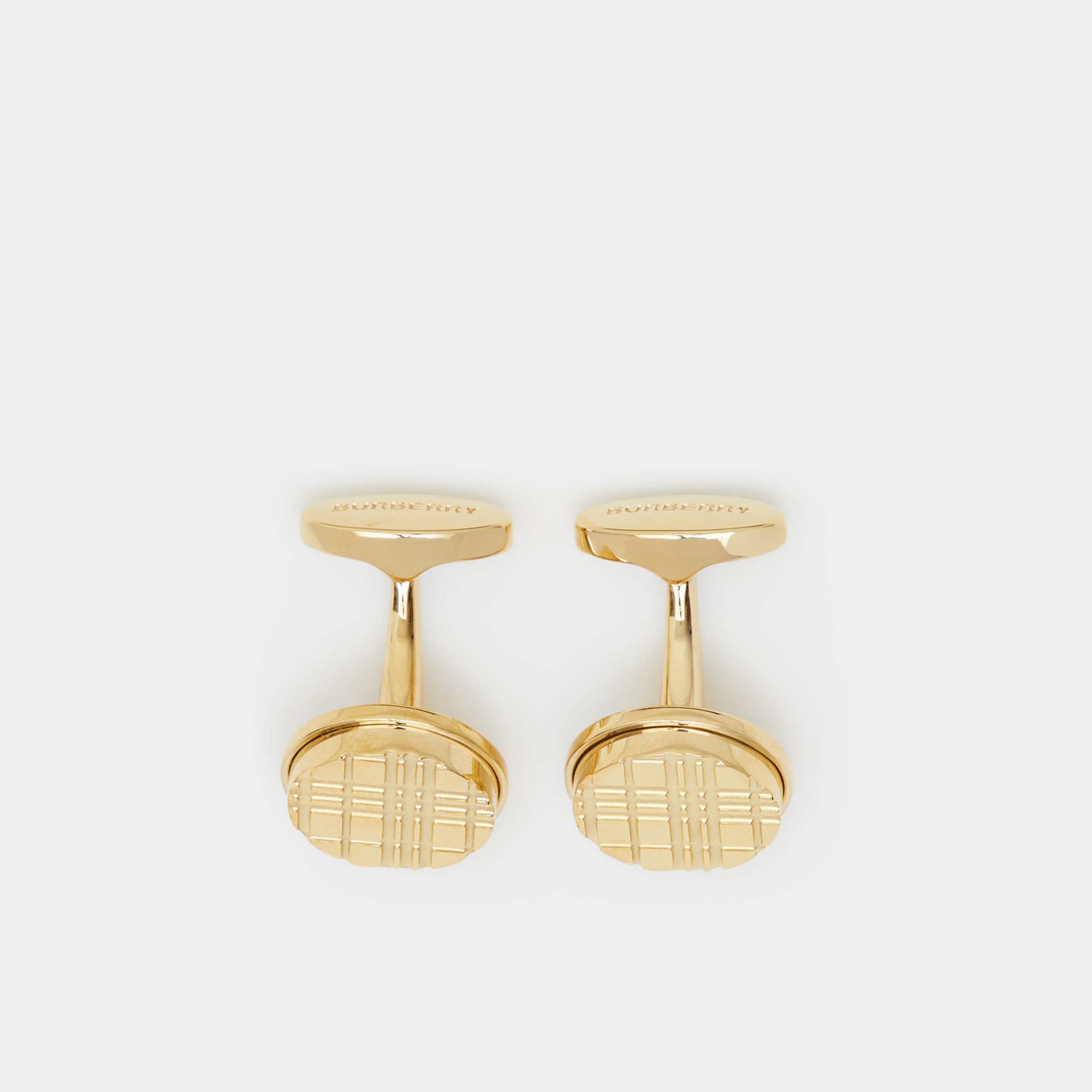 Gold-plated Check-engraved Round Cufflinks in Light - Men | Burberry ...