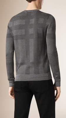 Grey stone Check Crew Neck Silk Sweater - Image 2