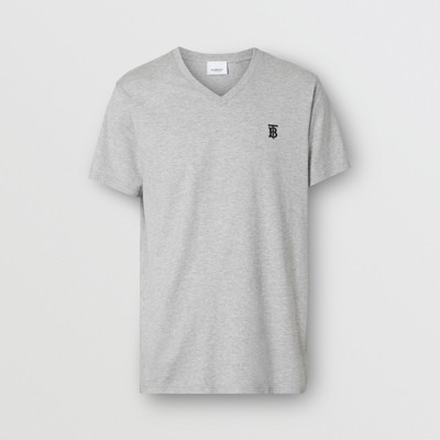 モノグラムモチーフ コットン VネックTシャツ (ペールグレーメランジ) - メンズ | Burberry®公式サイト
