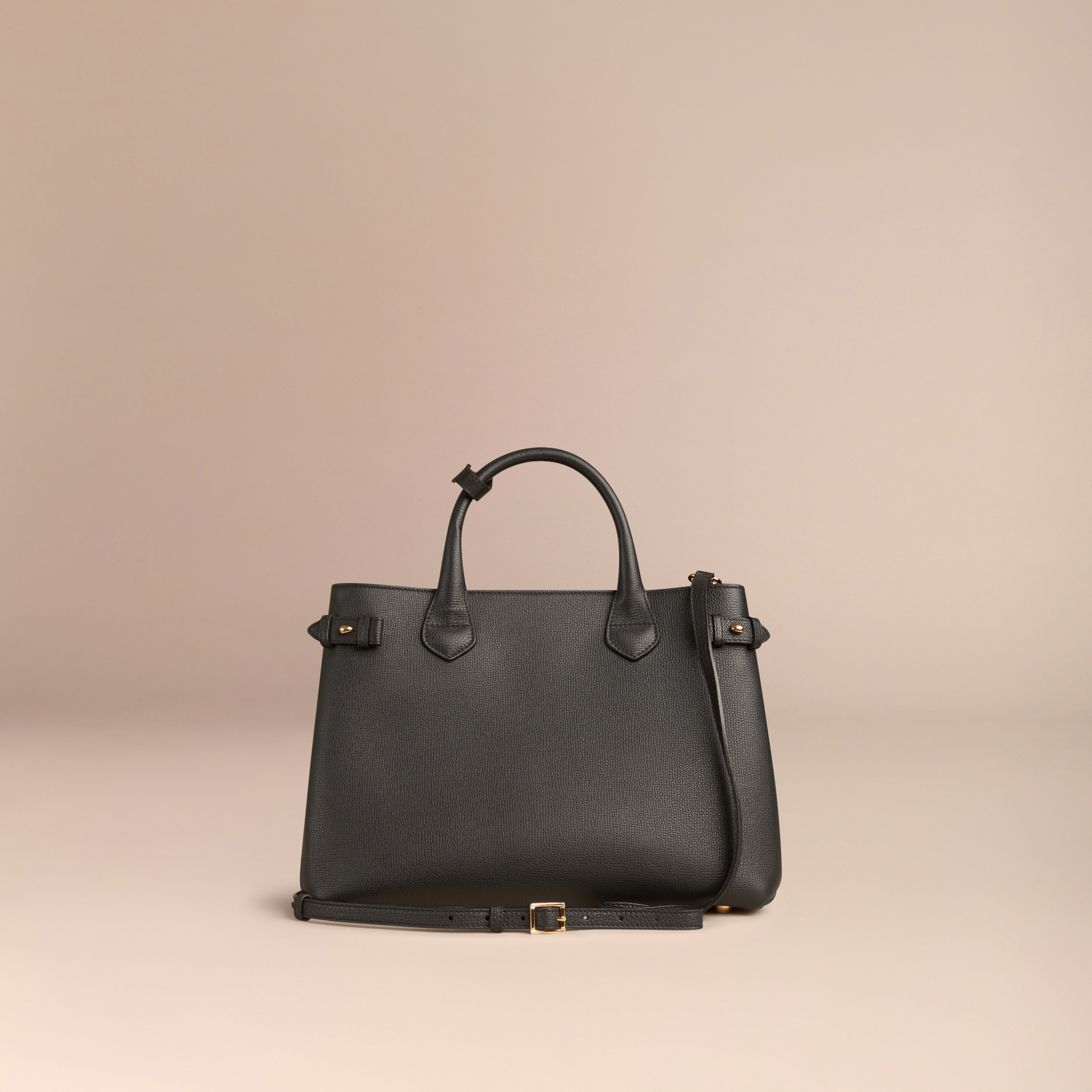 The Medium Banner in Leather and House Check in Black - Women | Burberry