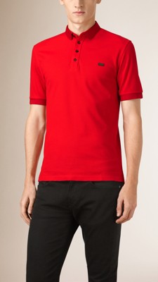 Military red Double-Weave Piqué Cotton Polo Shirt - Image 1