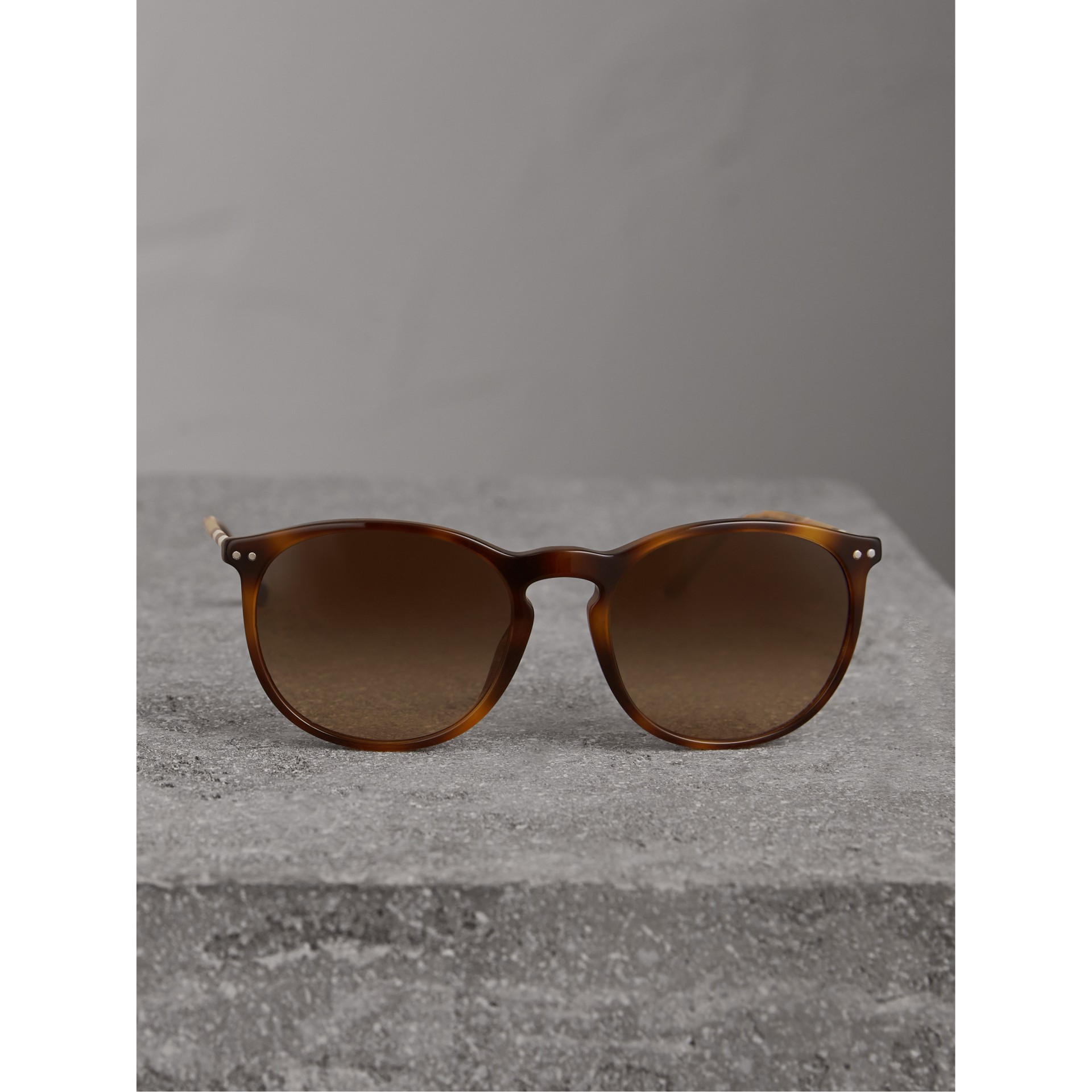 Check Detail Round Frame Sunglasses In Light Brown Men Burberry United States