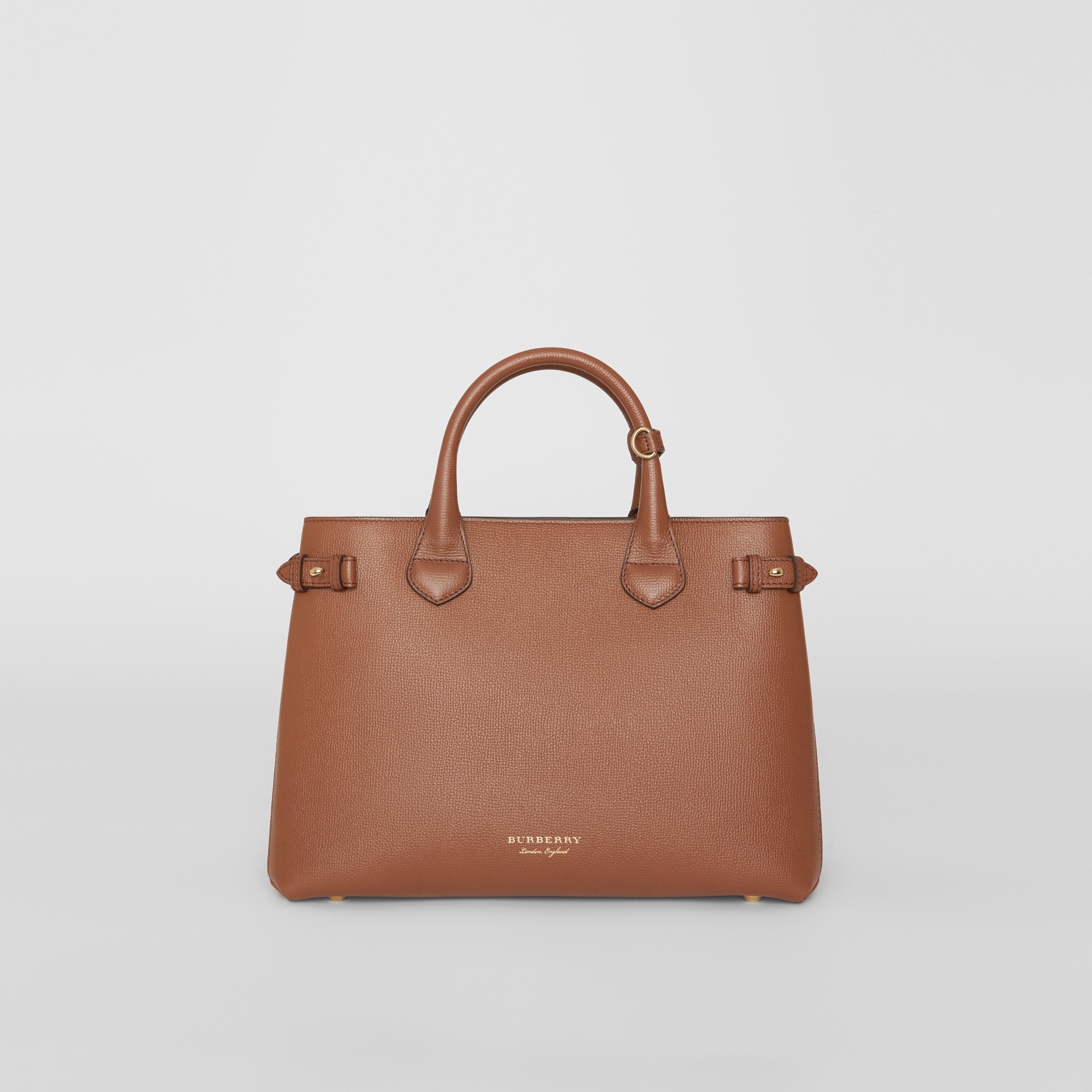 The Medium Banner in Leather and House Check in Tan - Women | Burberry ...