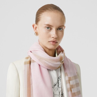 lightweight check wool and silk scarf
