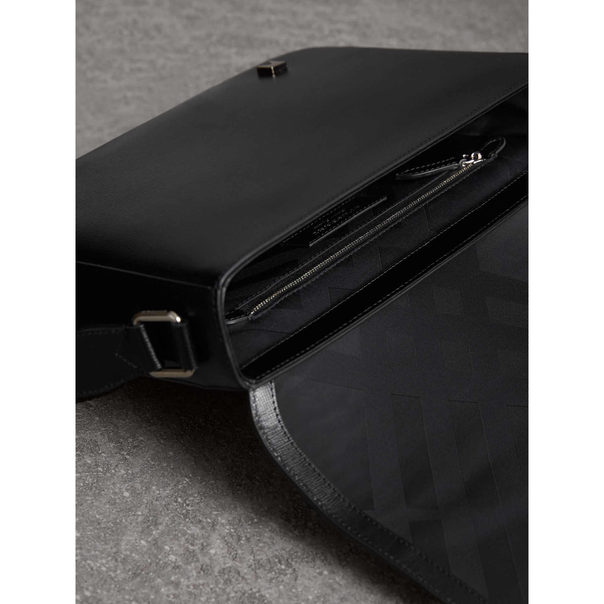Medium London Leather Messenger Bag in Black - Men | Burberry United States