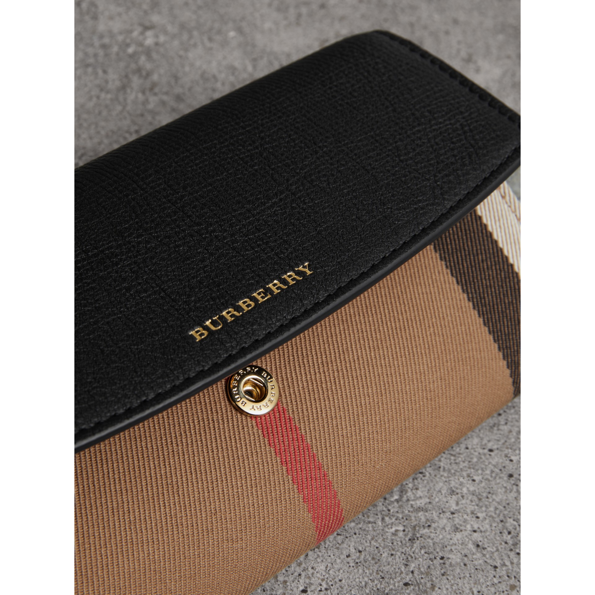 House Check And Leather Continental Wallet in Black - Women | Burberry ...