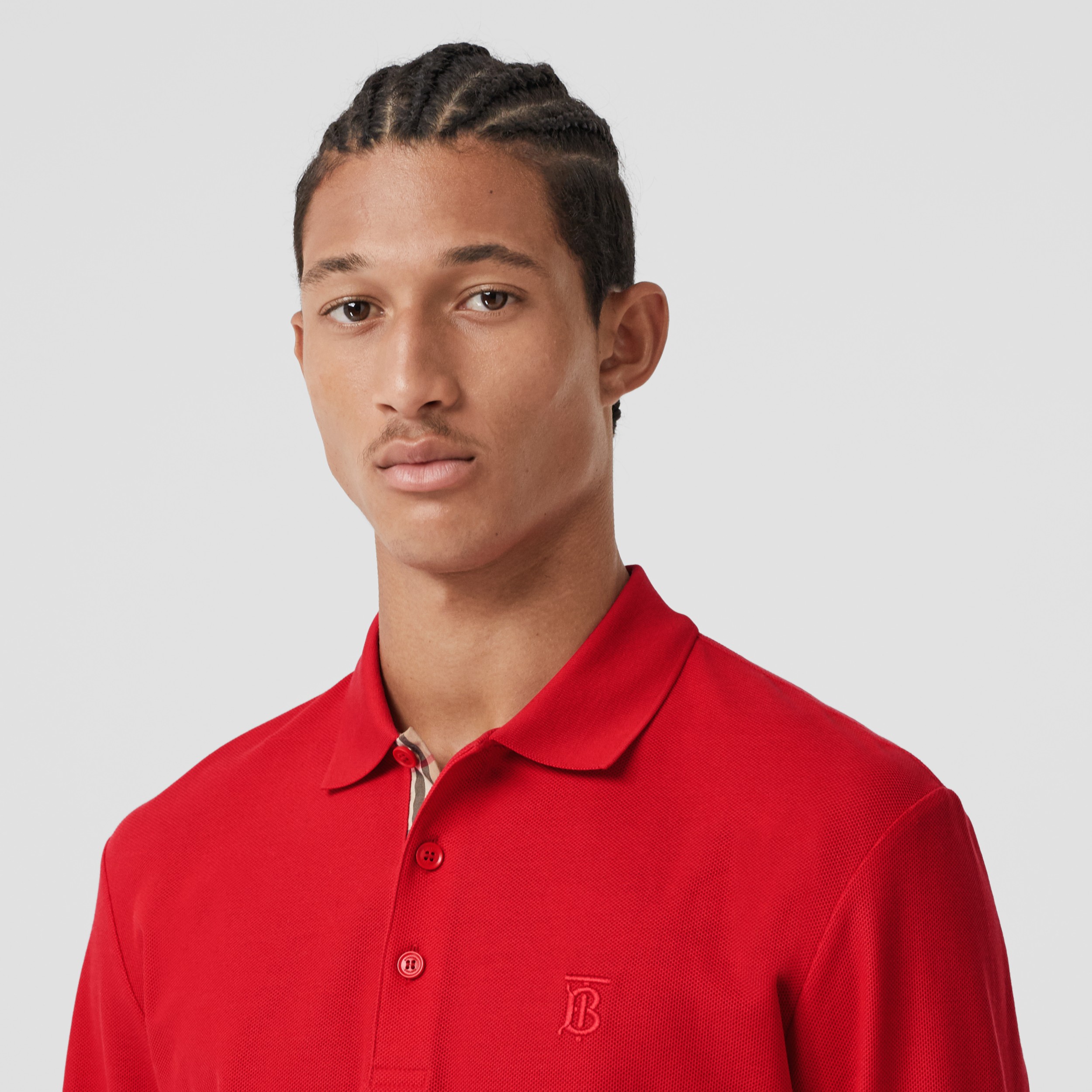 Long-sleeve Monogram Motif Cotton Piqué Polo Shirt in Bright Red - Men ...