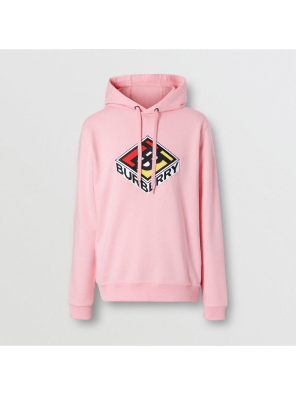 Logo Graphic Cotton Hoodie in Candy Pink - Men | Burberry United States