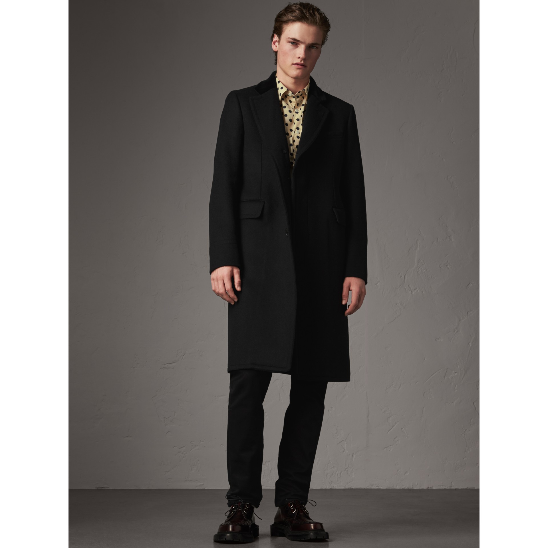 Velvet Collar Wool Cashmere Blend Riding Coat in Black - Men | Burberry ...
