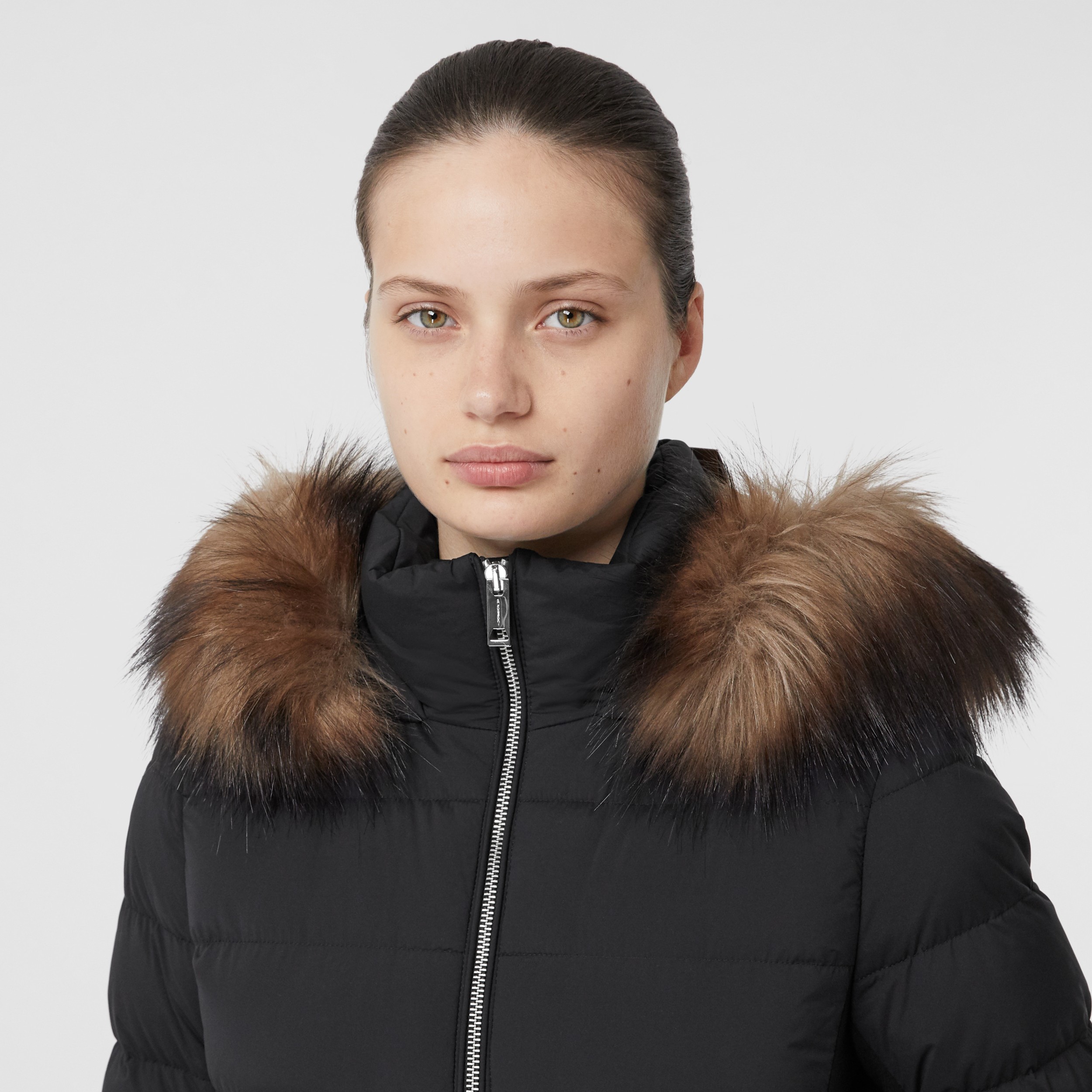 Detachable Faux Fur Trim Hooded Puffer Coat in Black - Women | Burberry ...