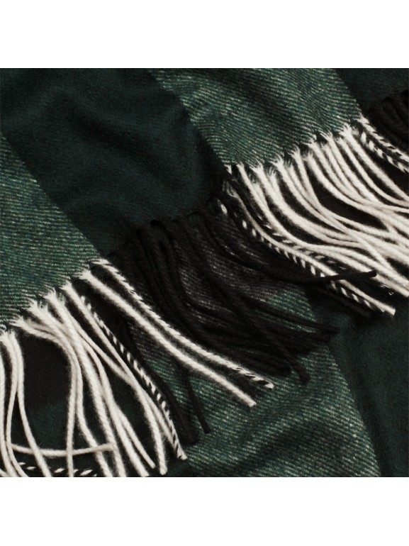 Check Cashmere Blanket in Dark Forest Green Burberry United States