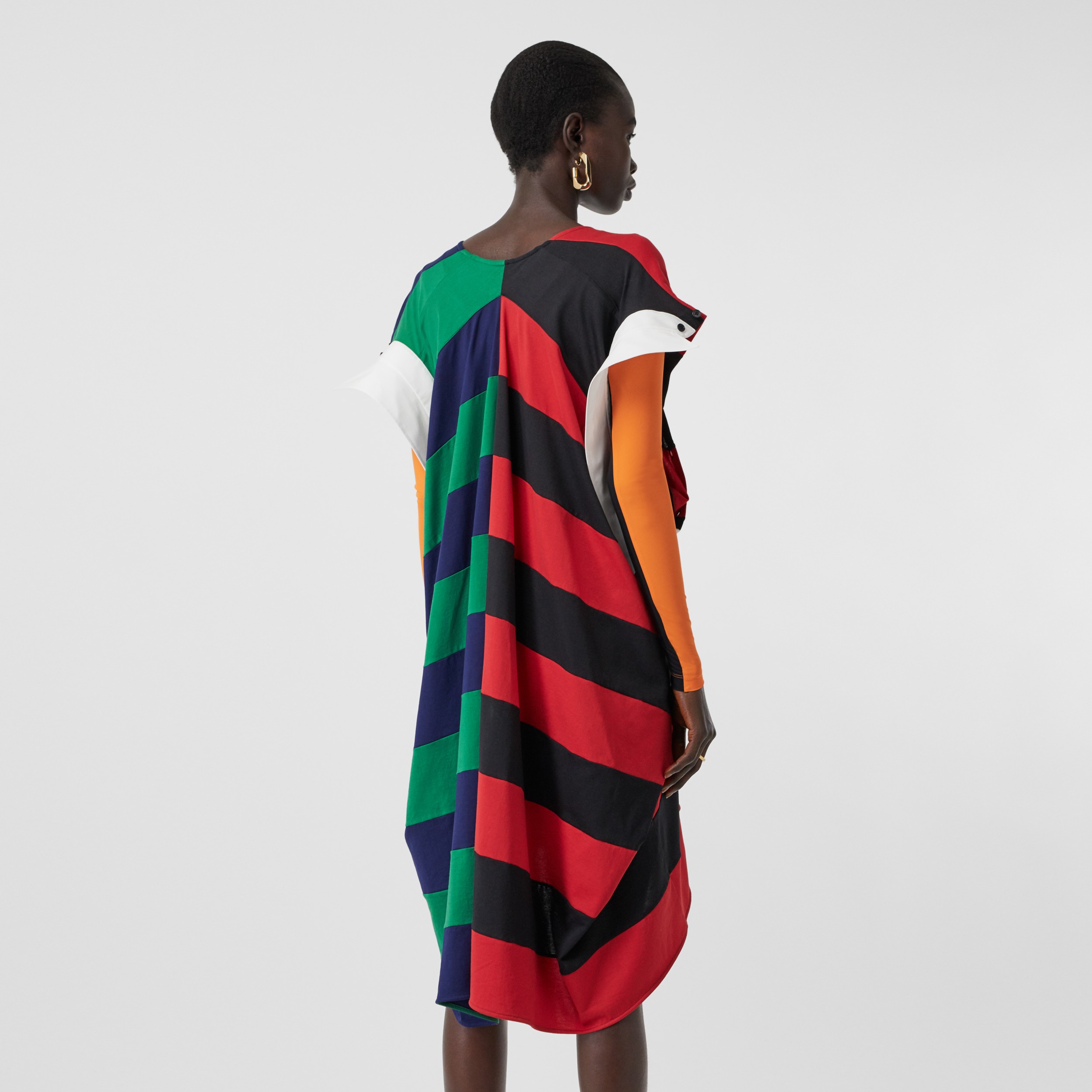 Striped Cotton Reconstructed Rugby Shirt Dress in Bright Red Women