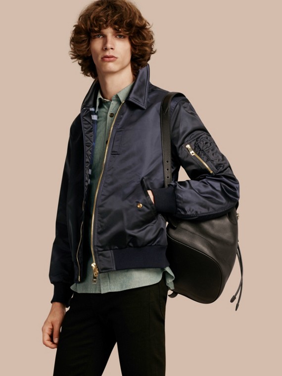Men S Coats Jackets Burberry Satin Er Jacket With Check Undercollar Navy
