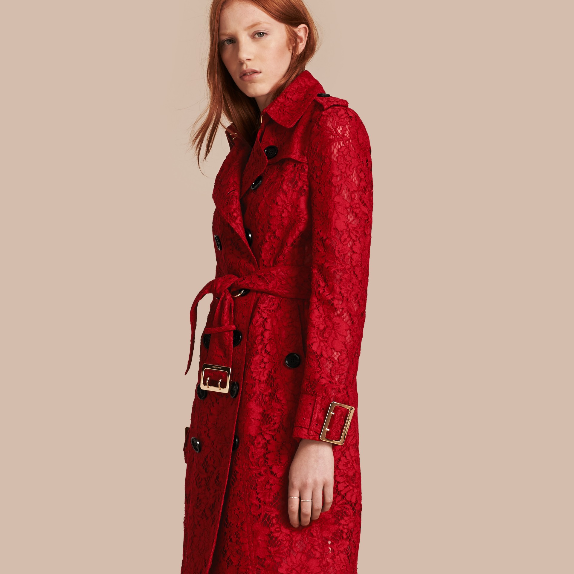 Lace Trench Coat in Parade Red Women Burberry United States