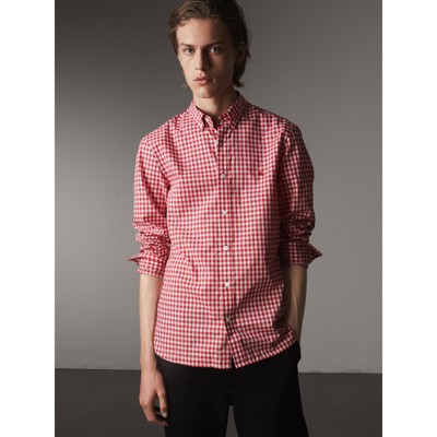 red burberry button down