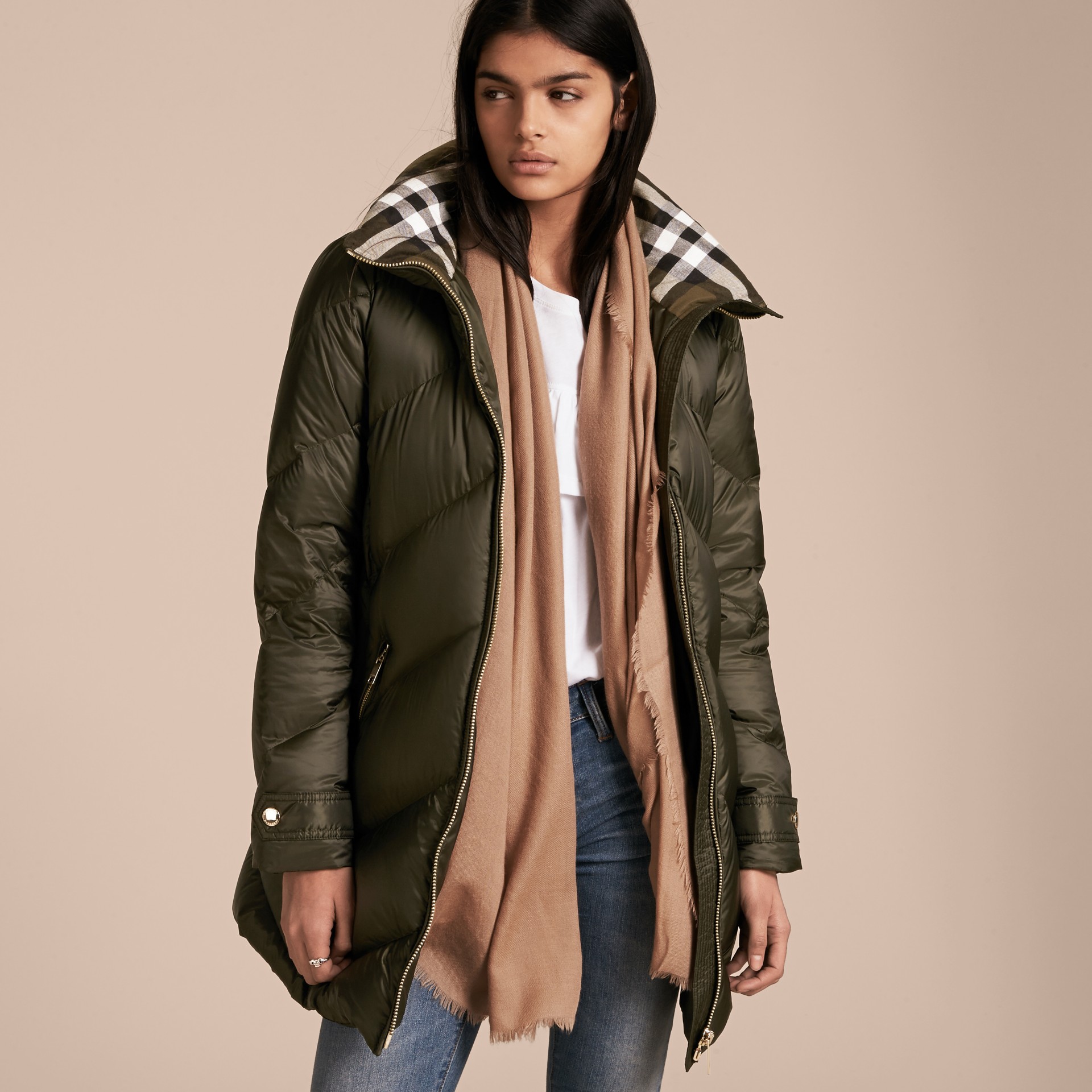 Chevronquilted Downfilled Coat in Olive Women Burberry United States