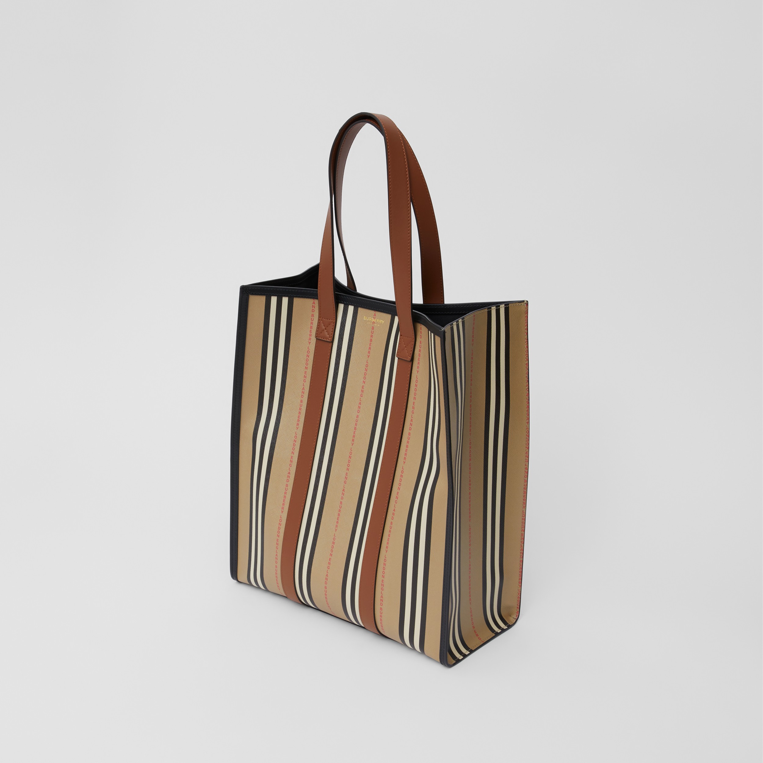 Logo and Stripe E-canvas Portrait Tote Bag in Tan/archive Beige - Women ...