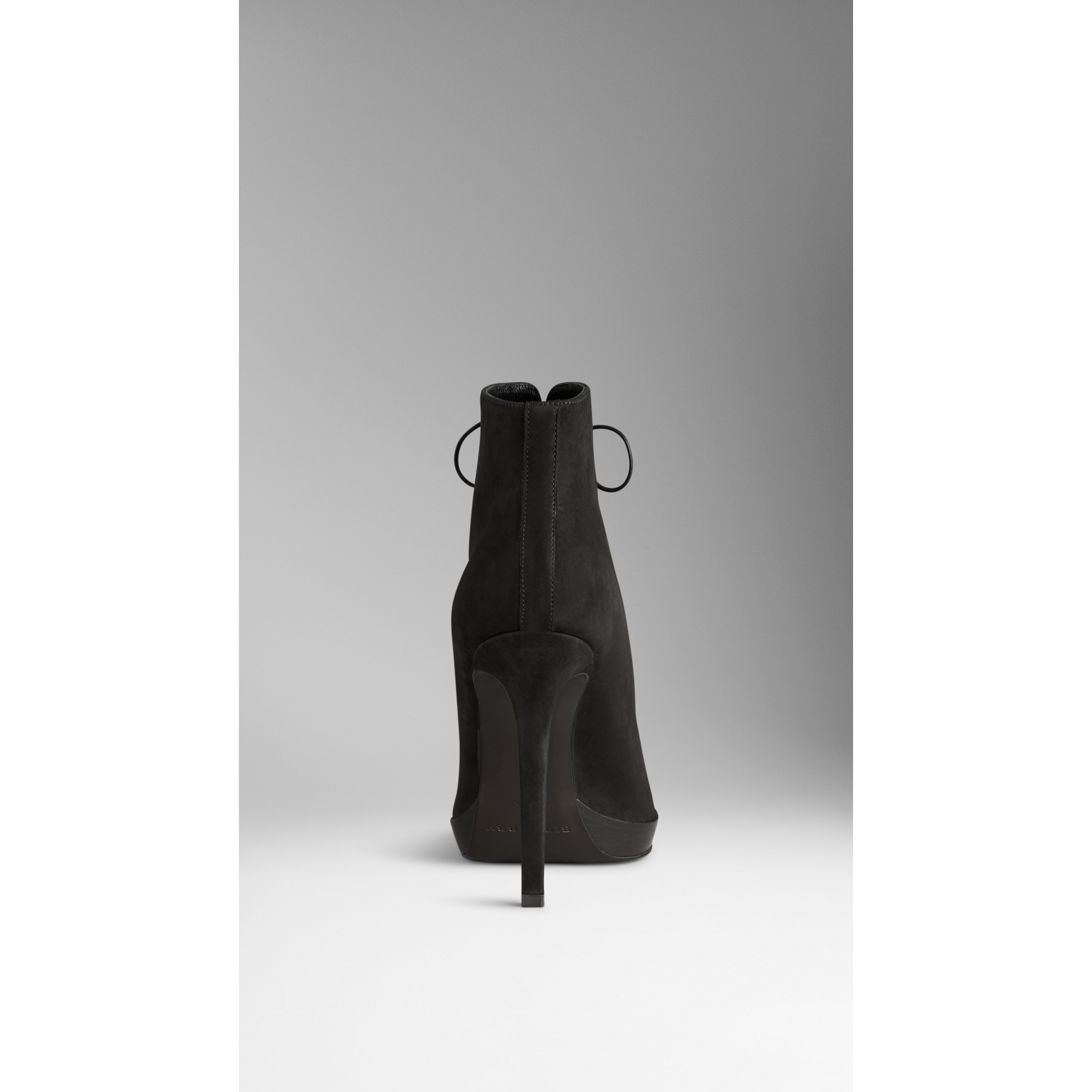 Nubuck Peep-Toe Platform Ankle Boots in Black - Women | Burberry