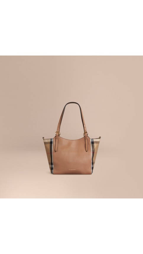 The Small Canter in Leather and House Check Dark Sand | Burberry