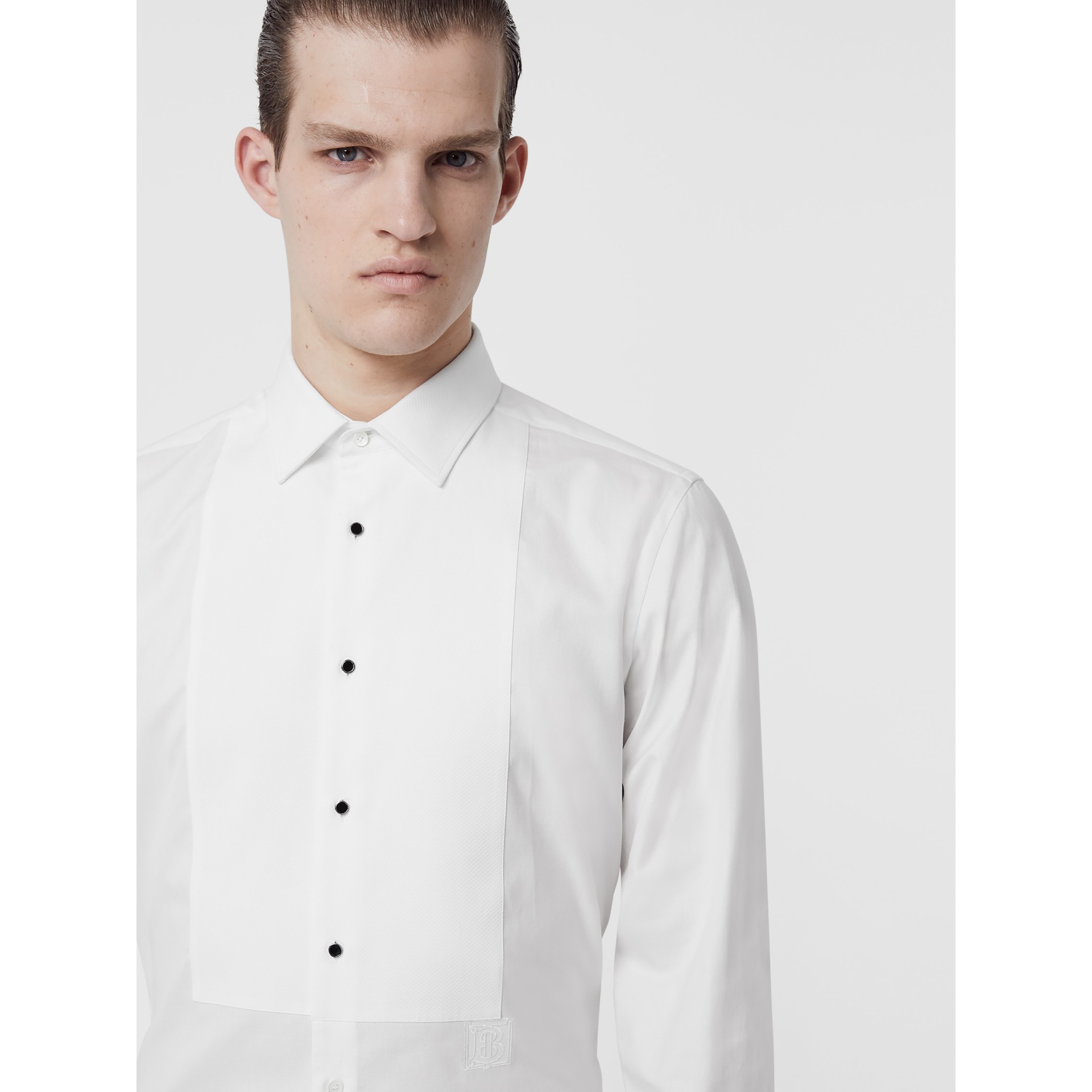 white bib front shirt