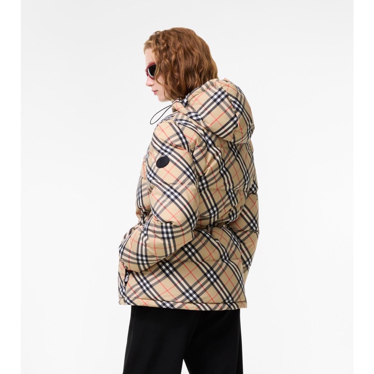  Check Nylon Hooded Puffer Jacket